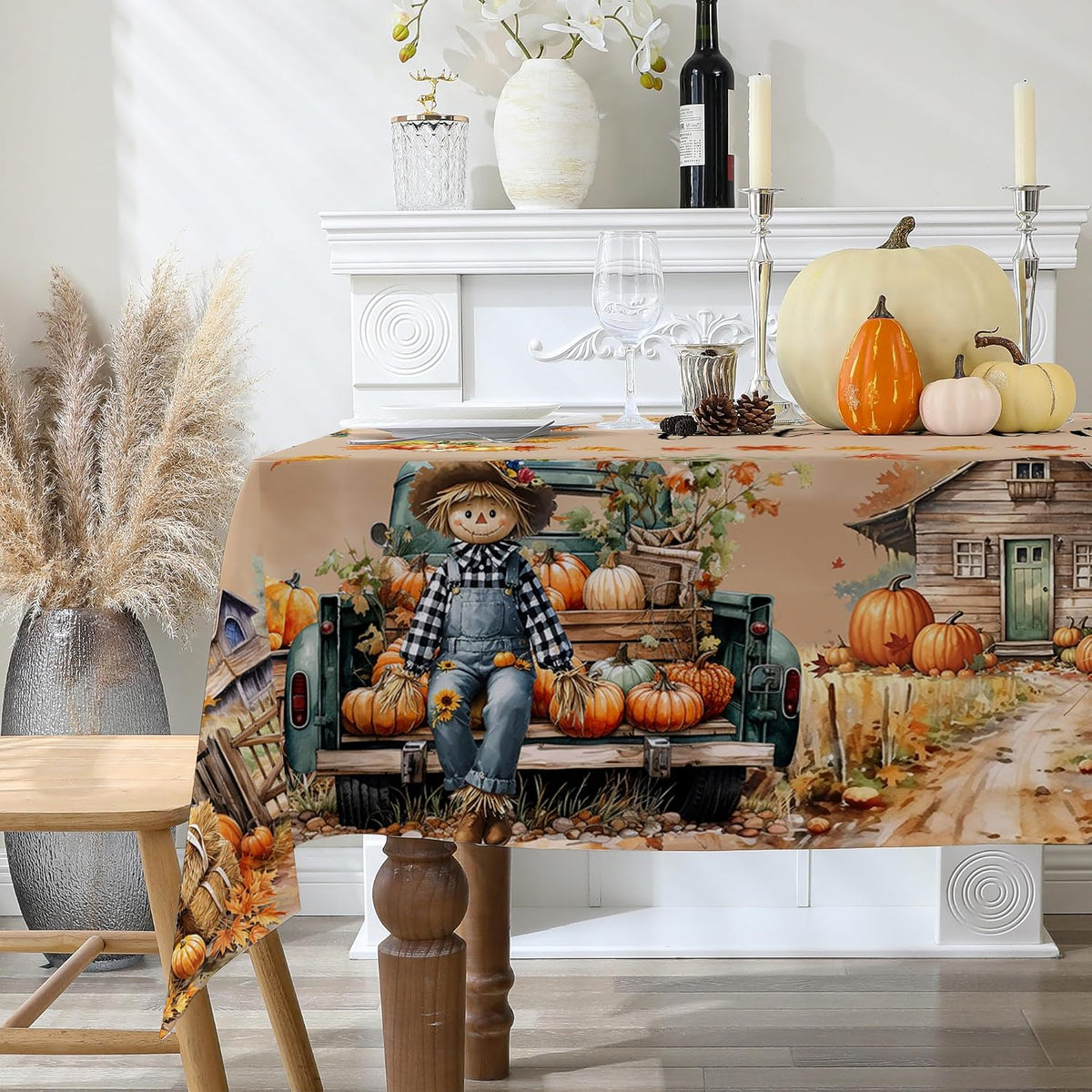Fall Tablecloth 60x84 Inch Rectangle - Scarecrow Fall Decor