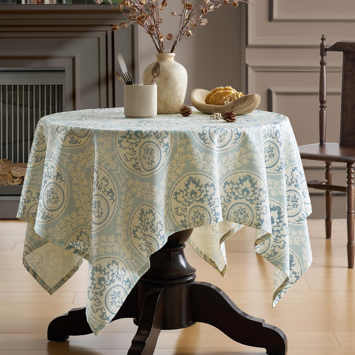 Green Floral Tablecloth Vintage French Rustic Linen Tablecloth Rectangular
