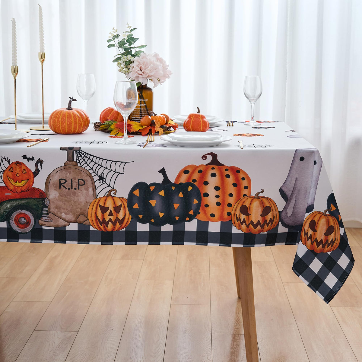 Round Tablecloth 70 Inches Red Brown Buffalo Plaid Winter Table Cloth - Polyester Checkered Gingham Christmas Table Cover Reusable Water Resistant for Fall Thanksgiving Holiday Party Kitchen Dinning