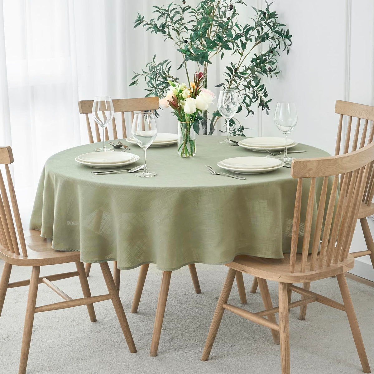 maxmill Flaxy Faux Linen Table Cloth with 2-Tone Slubby Texture Wrinkle Resistant Anti-Shrink Soft Tablecloth for Kitchen Dining Tabletop for Banquet Parties Rectangle 52 x 70 Inch Light Grey