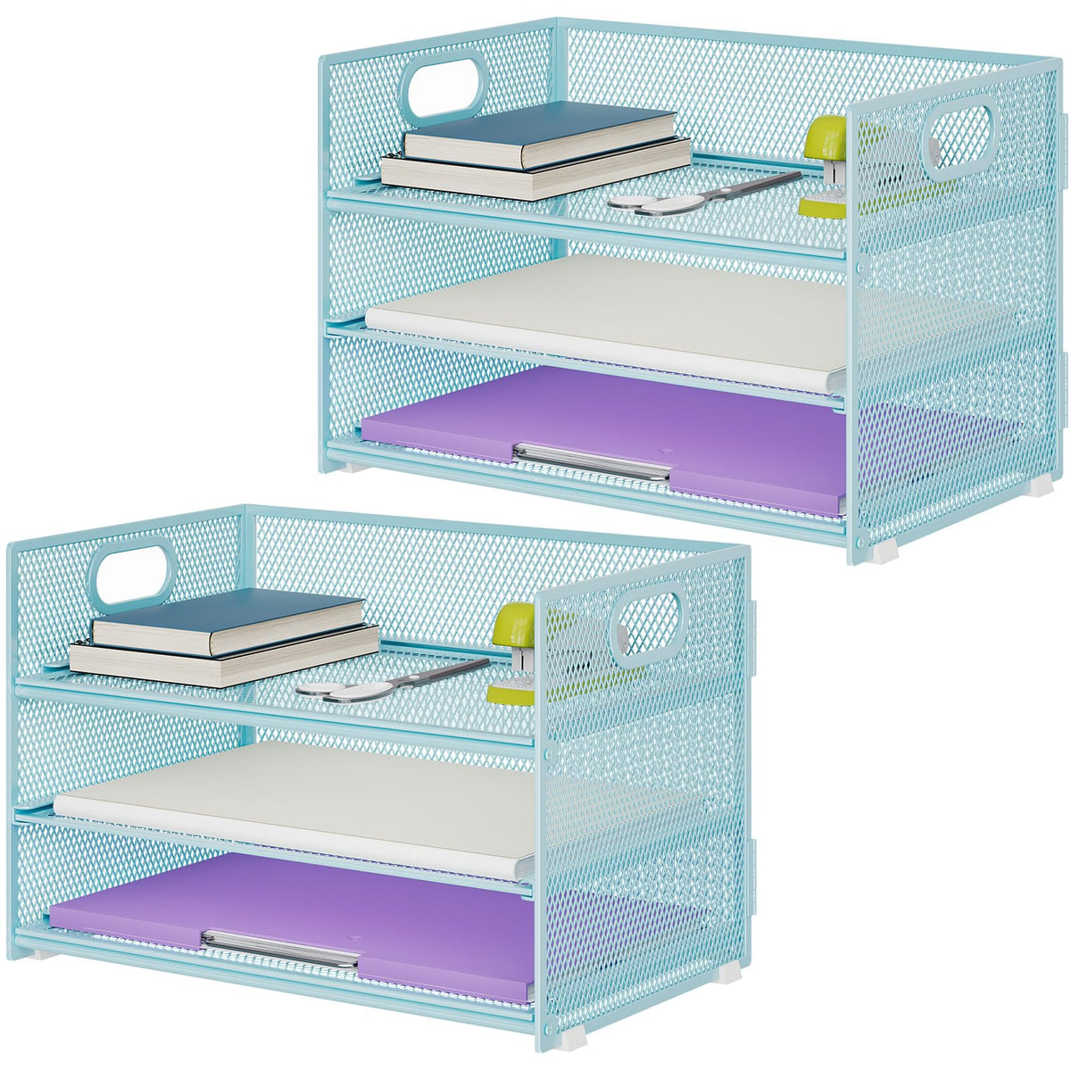 Marbrasse 3 Tier Paper Organizer Letter Tray, Mesh File Organizer with Handle, Paper Sorter Desk Organizer for Home Office Supplies