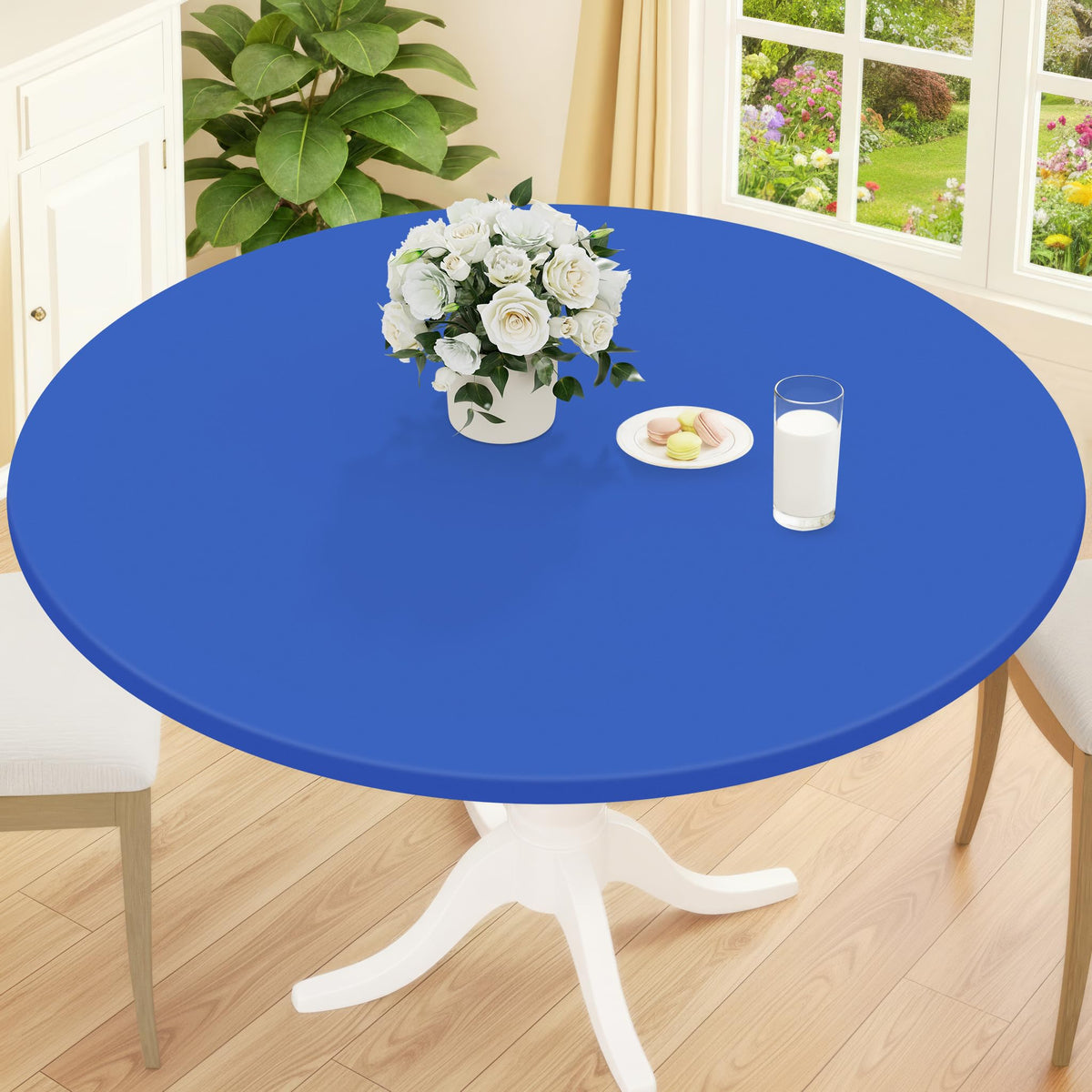 Smiry 45"-56" Round Fitted Tablecloth, Waterproof Plastic Table Cover