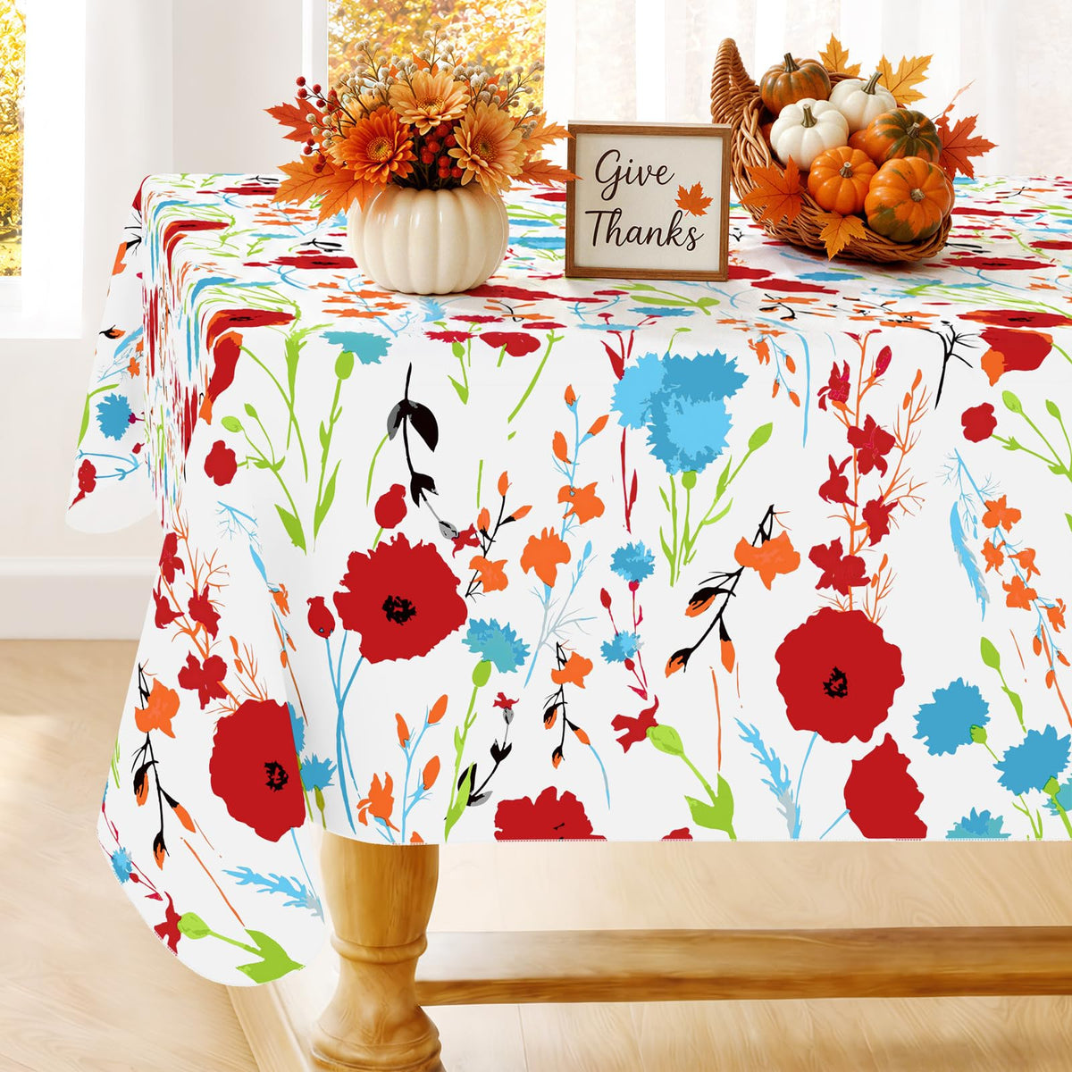 Smiry Rectangle Table Cloth, Waterproof Vinyl Tablecloths with Flannel Backing, Wipeable Spillproof Plastic Wood Grain Table Cover for Dining, Indoor and Outdoor (Beige, 60 "x 84")