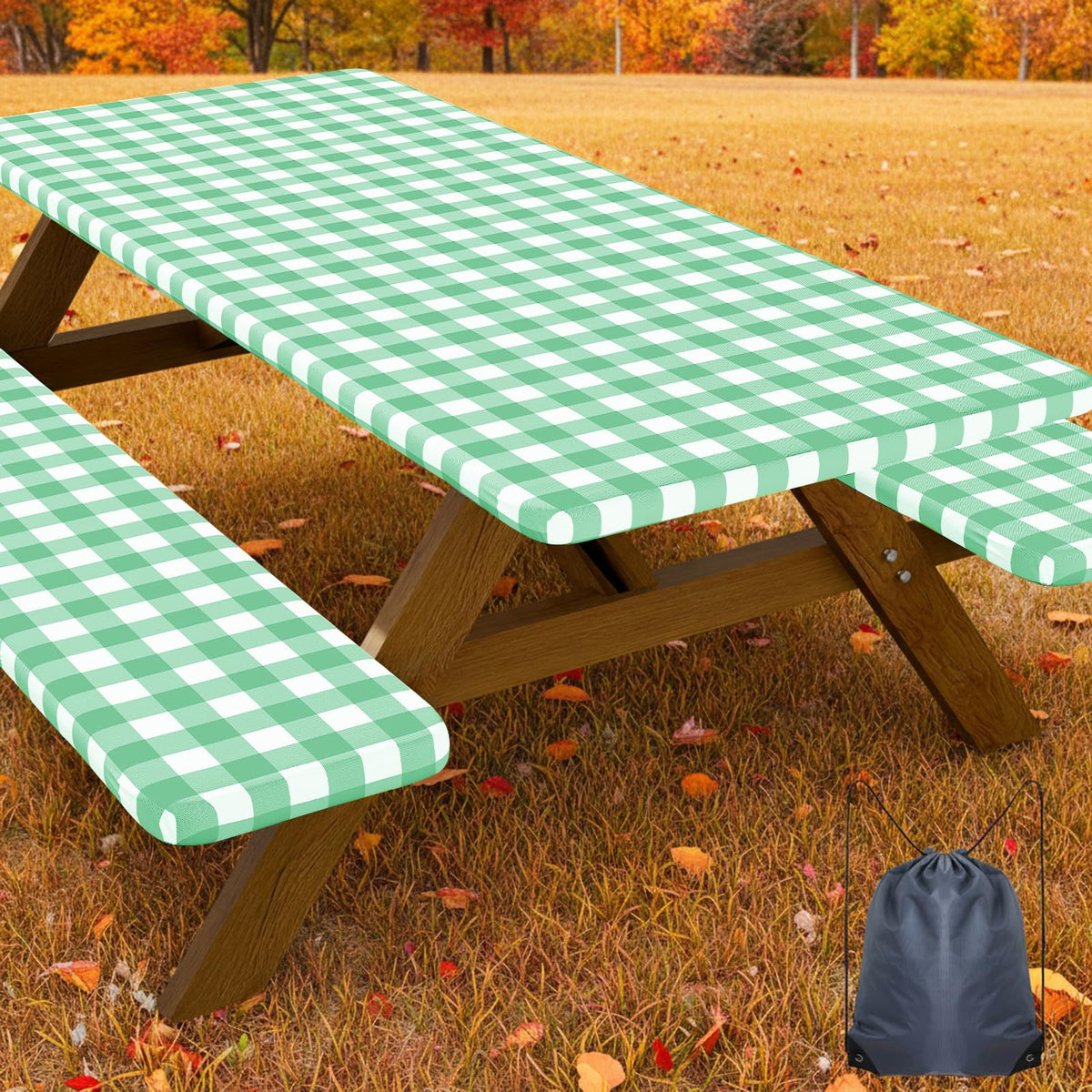 Smiry 6FT Picnic Table Cover with Bench Covers, Elastic Fitted Tablecloth