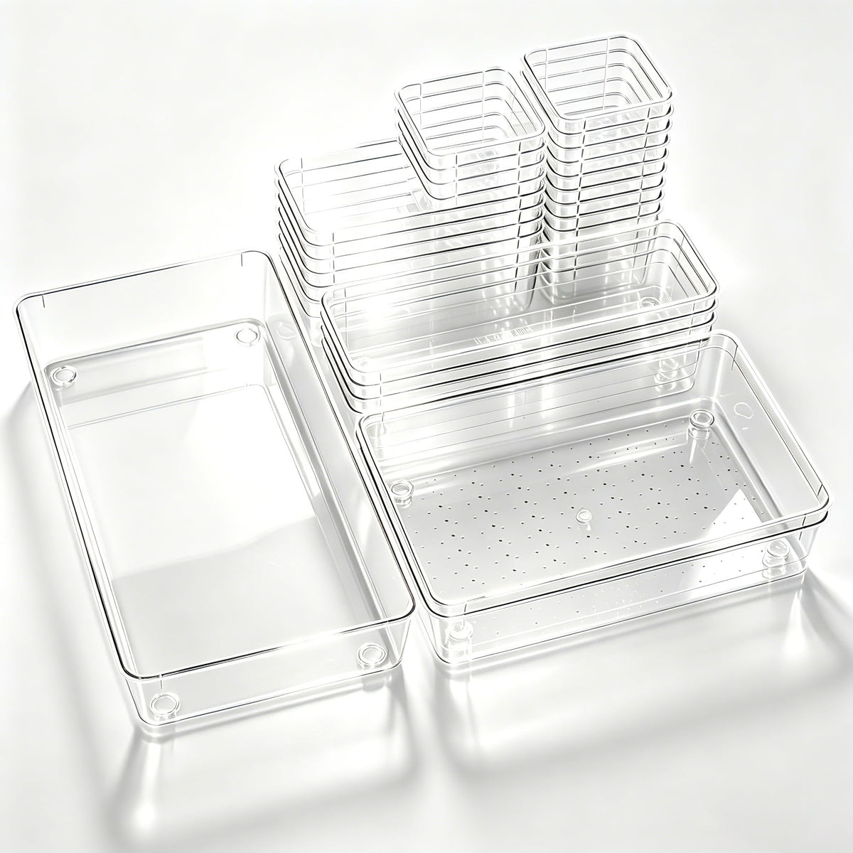 Manalete 15 Pcs Clear Plastic Drawer Organizer, Makeup & Vanity Organizer