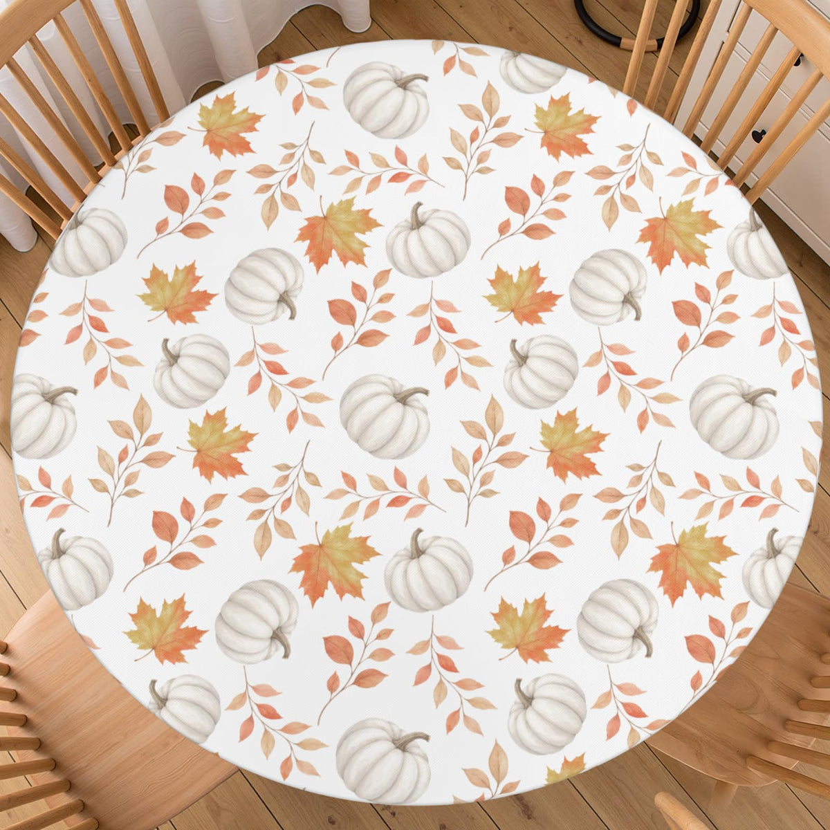 Halloween Polka Dot Round Fitted Tablecloth with Elastic Black Cat Ghost Pumpkin Bat Bowtie Whimsical Table Cloth Decorative Washable Spooky Cute Table Cover Outdoor Kitchen Dining for 44"-48" Table
