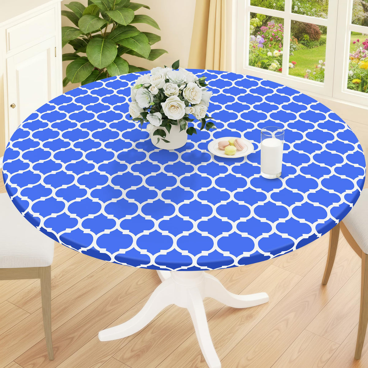 Smiry 45"-56" Round Fitted Tablecloth, Waterproof Plastic Table Cover