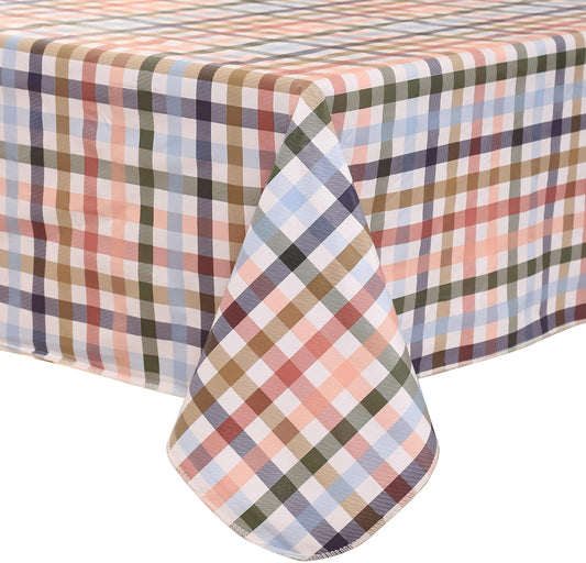 Heavy Duty Vinyl Tablecloth with Flannel Backing Waterproof Oil-Proof Plastic Table Cloth Stain-Resistant Wipeable Rectangle or Square Table Cover for Indoor and Outdoor (Color Checkered,52x70 Inch)