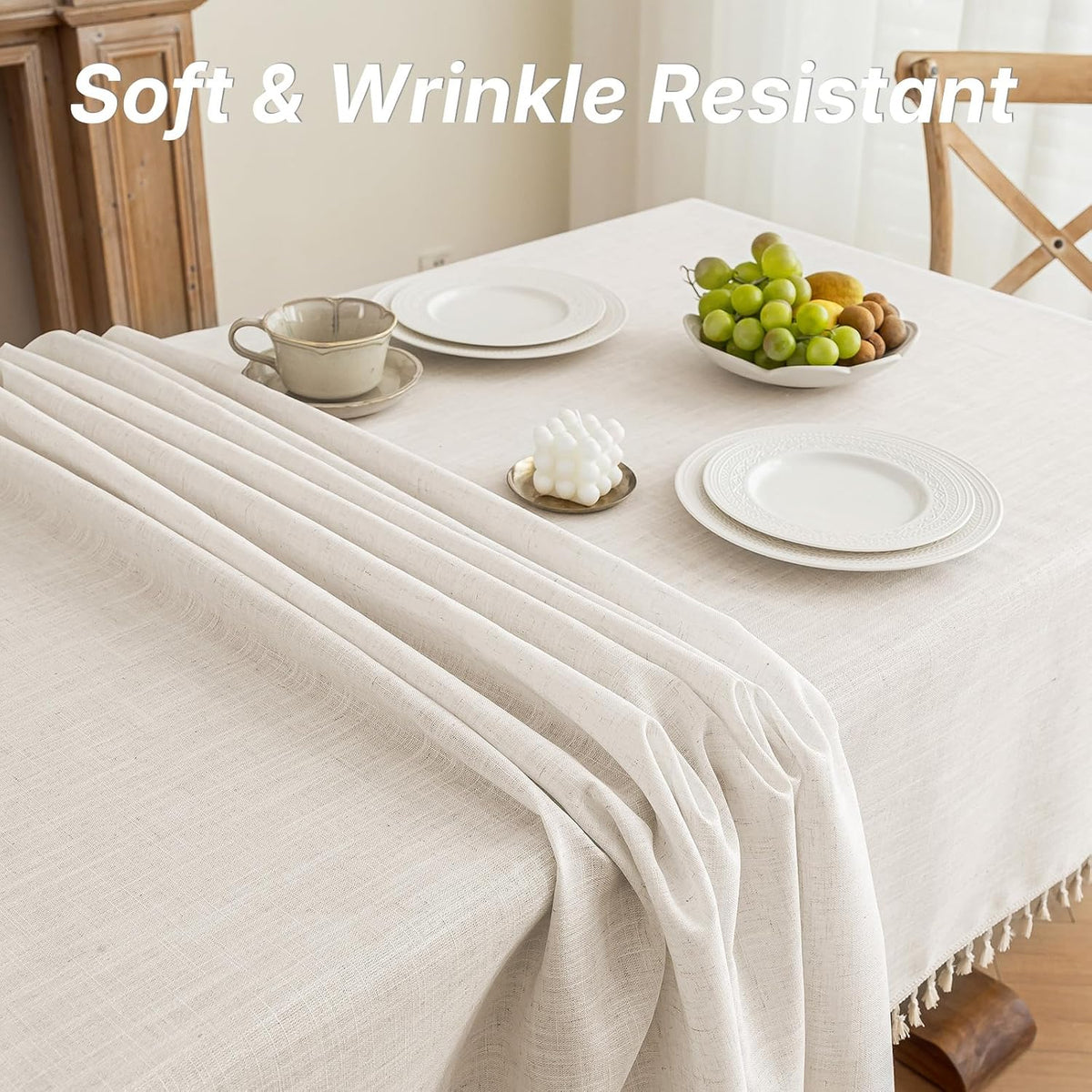 JIALE Ivory Tablecloths Rectangular 55 x 75 Inch, Linen Look