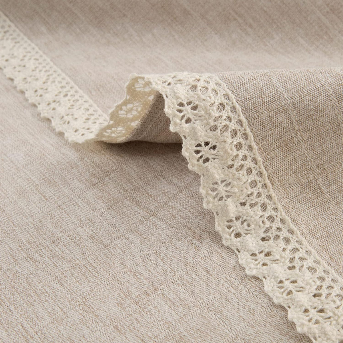 GLORY SEASON Textured Tablecloth Linen-Look Rustic Burlap Style Washable Solid Heavy Weight Lace Trim Rectangle Fabric Table Cloth,Table Cover for Kitchen Dinning Tabletop Decoration 55x70 in Beige