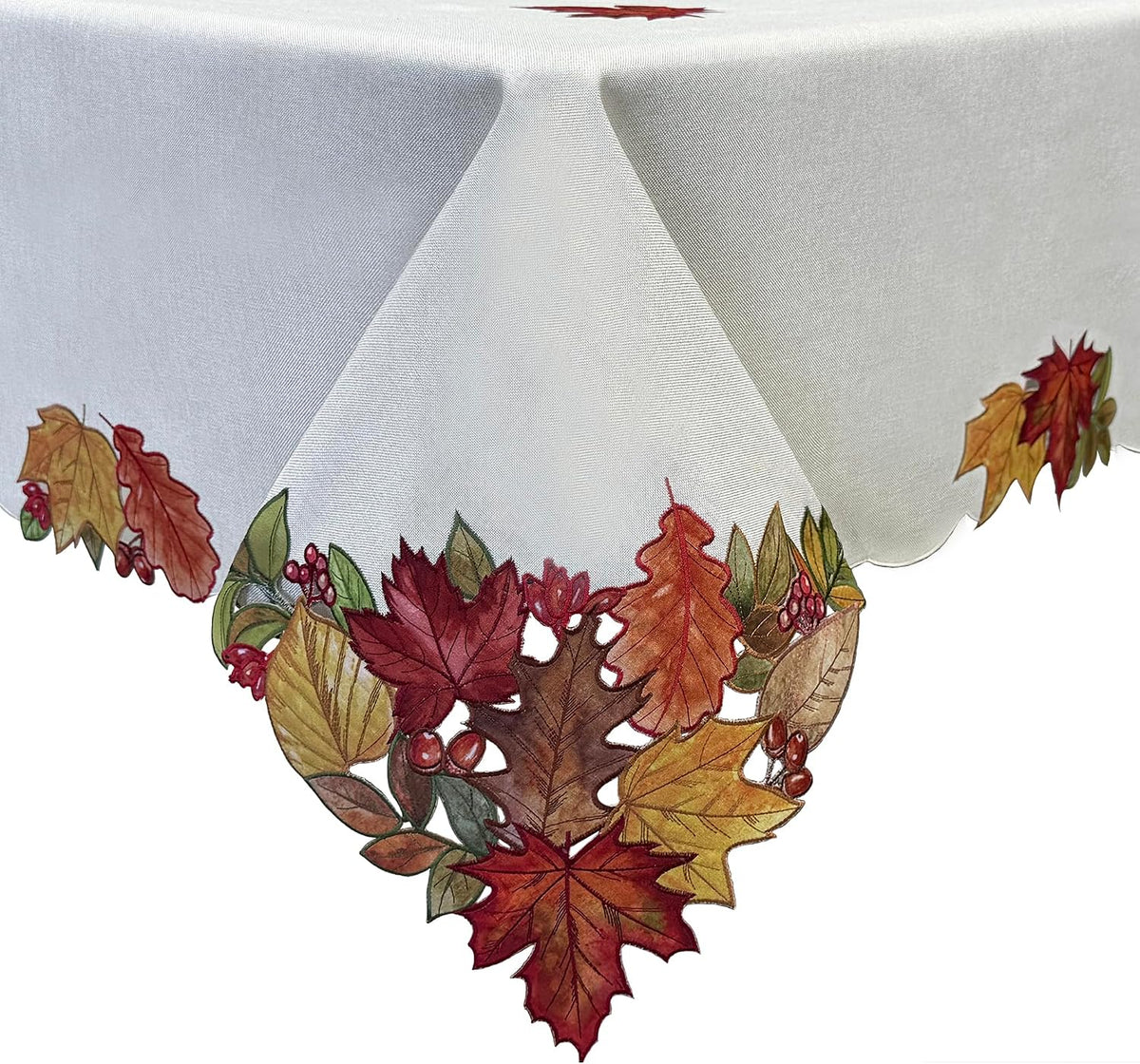 KEVA Fall Tablecloth 60x84 Inch, Autumn Maple Leaves Cutwork Embroidered Tablecloth, Harvest Thanksgiving Decor for Kitchen Dining Table