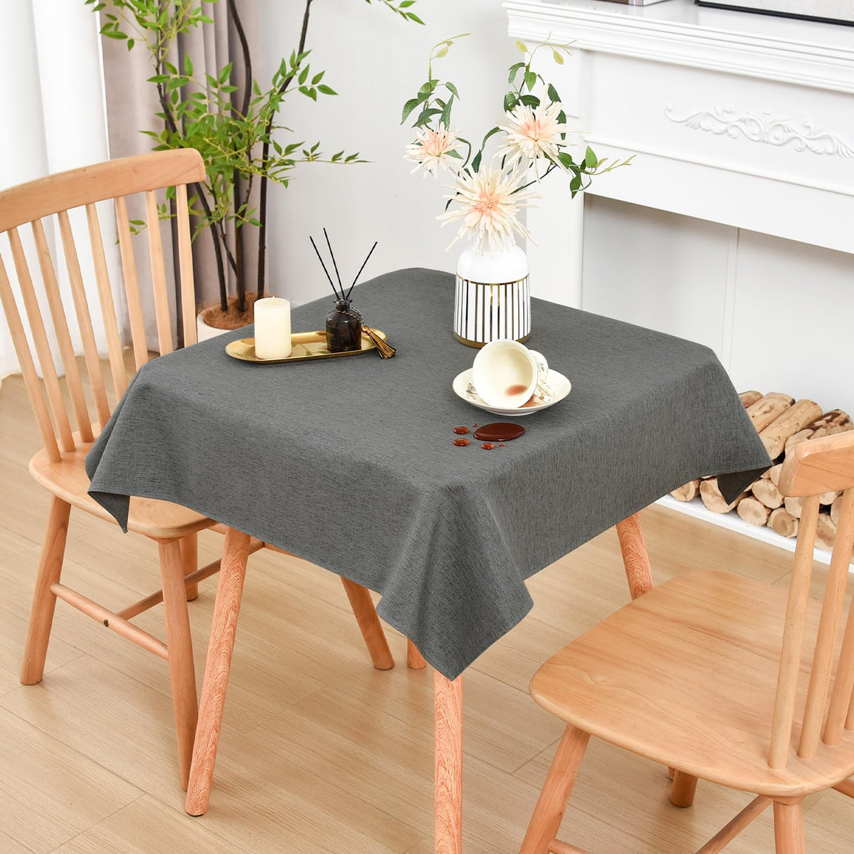 Wolkemer Oval Tablecloth 60 x 84 Inches Faux Linen Water Resistant
