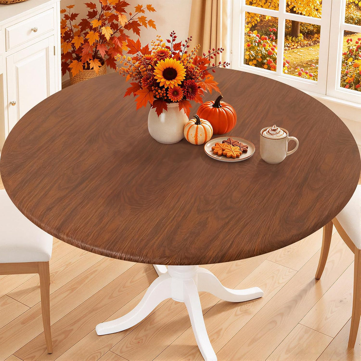 Smiry 45"-56" Round Fitted Tablecloth, Waterproof Plastic Table Cover