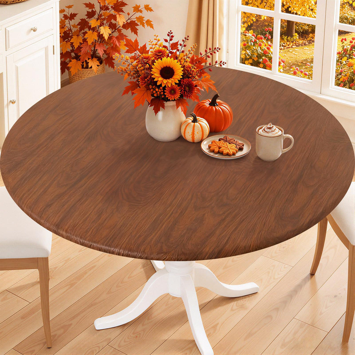 Smiry 45"-56" Round Fitted Tablecloth, Waterproof Plastic Table Cover