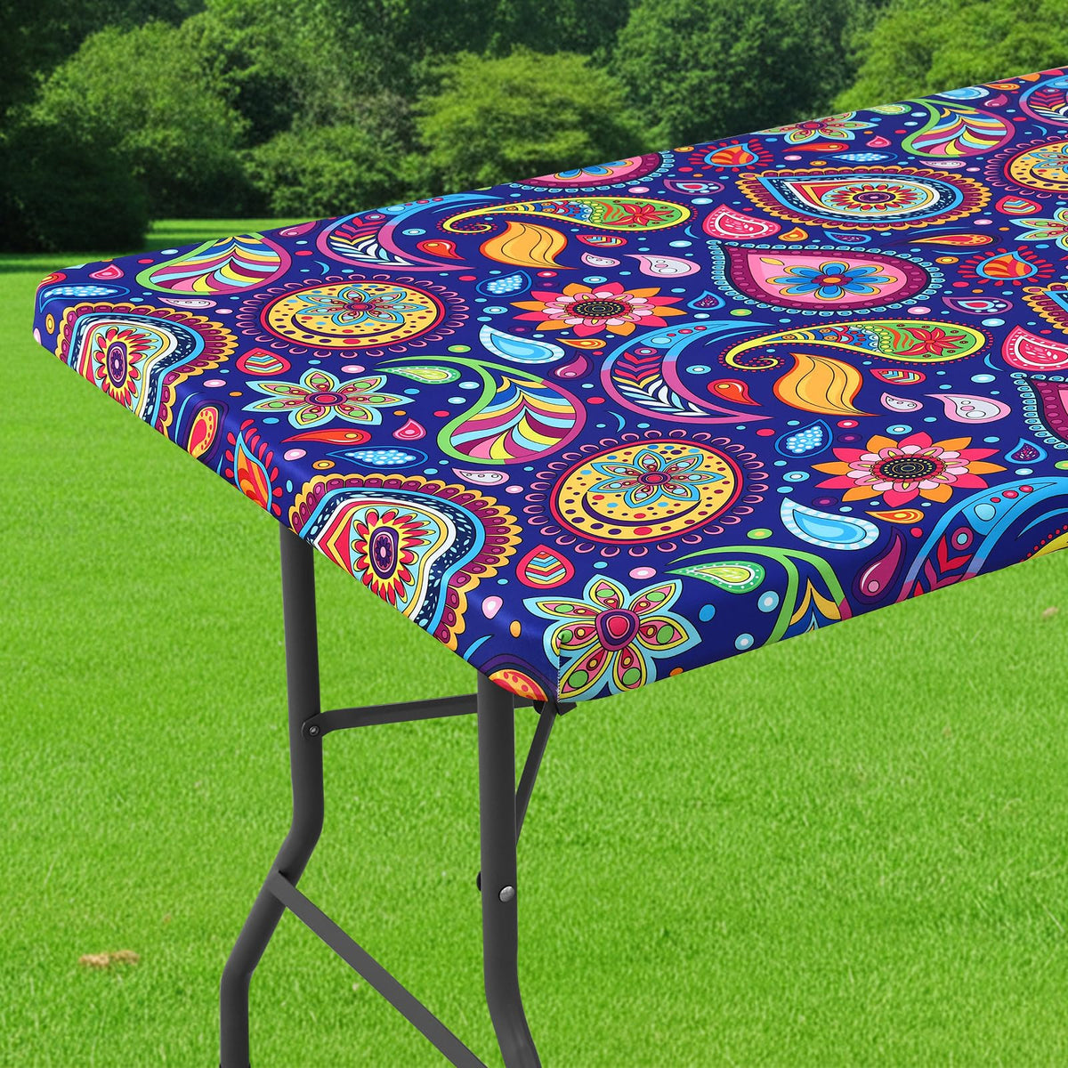 Smiry Spandex Printed 6FT Rectangle Table Cloth, Elastic Fitted Table Cover