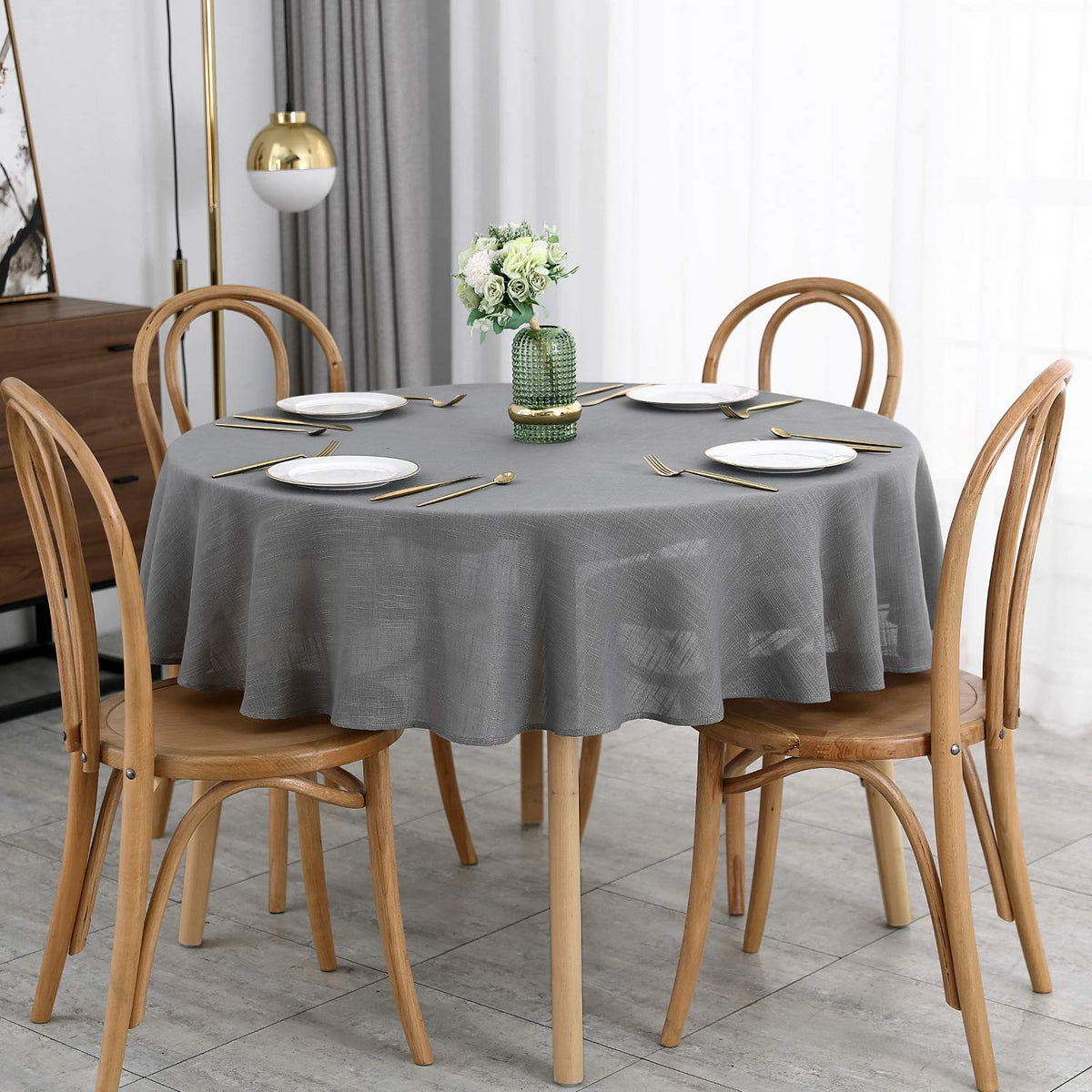 maxmill Flaxy Faux Linen Table Cloth with 2-Tone Slubby Texture Wrinkle Resistant Anti-Shrink Soft Tablecloth for Kitchen Dining Tabletop for Banquet Parties Rectangle 52 x 70 Inch Light Grey