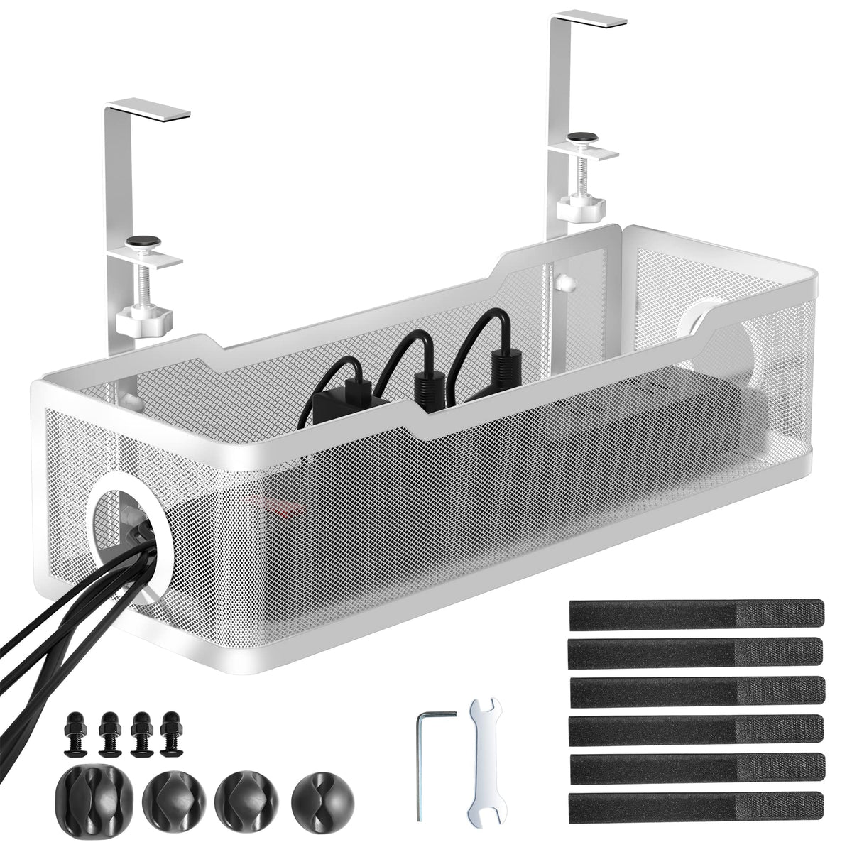 Cinati Under Desk Cable Management Tray, 13.4" Metal Cord Organizer, White