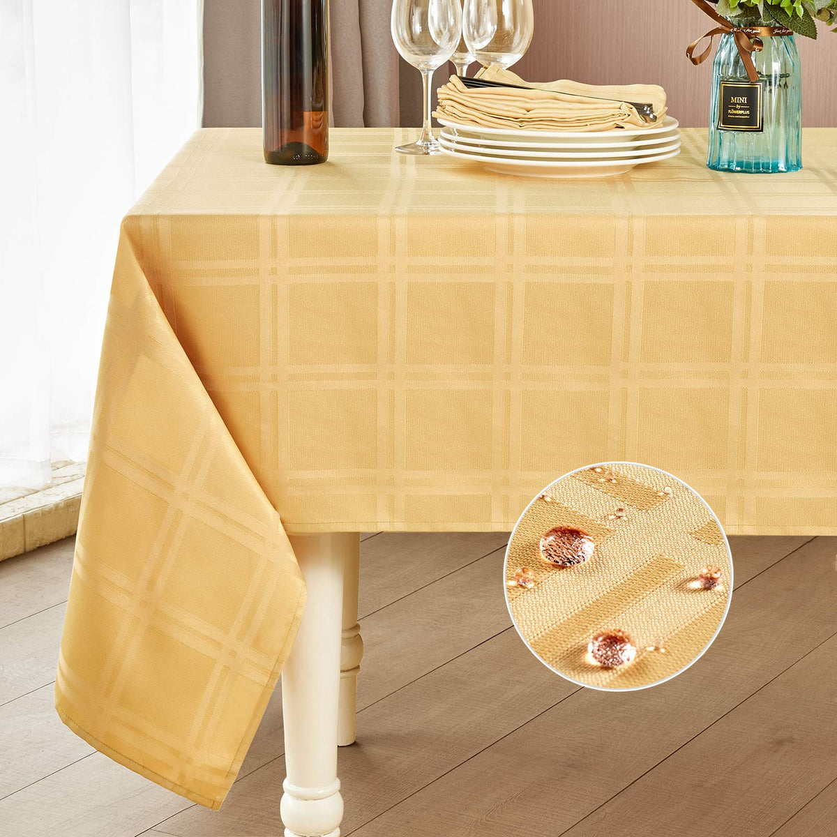 Mebakuk Rectangle Table Cloth Linen Farmhouse Tablecloth Waterproof Anti-Shrink Soft and Wrinkle Resistant Decorative Fabric Table Cover for Kitchen (Flaxen, 52" x 70" (4-6 Seats))