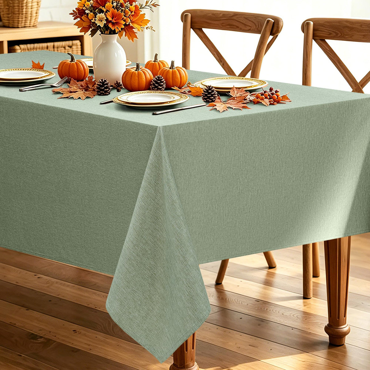Decorelia Waterproof Round Tablecloth for Round Dining Table, Decorative Rustic Soft Wipeable Table Cloths Cover Indoor Outdoor Use for Holiday,Wedding, Kitchen (70 Inch,Round (4-6 Seats),Beige)