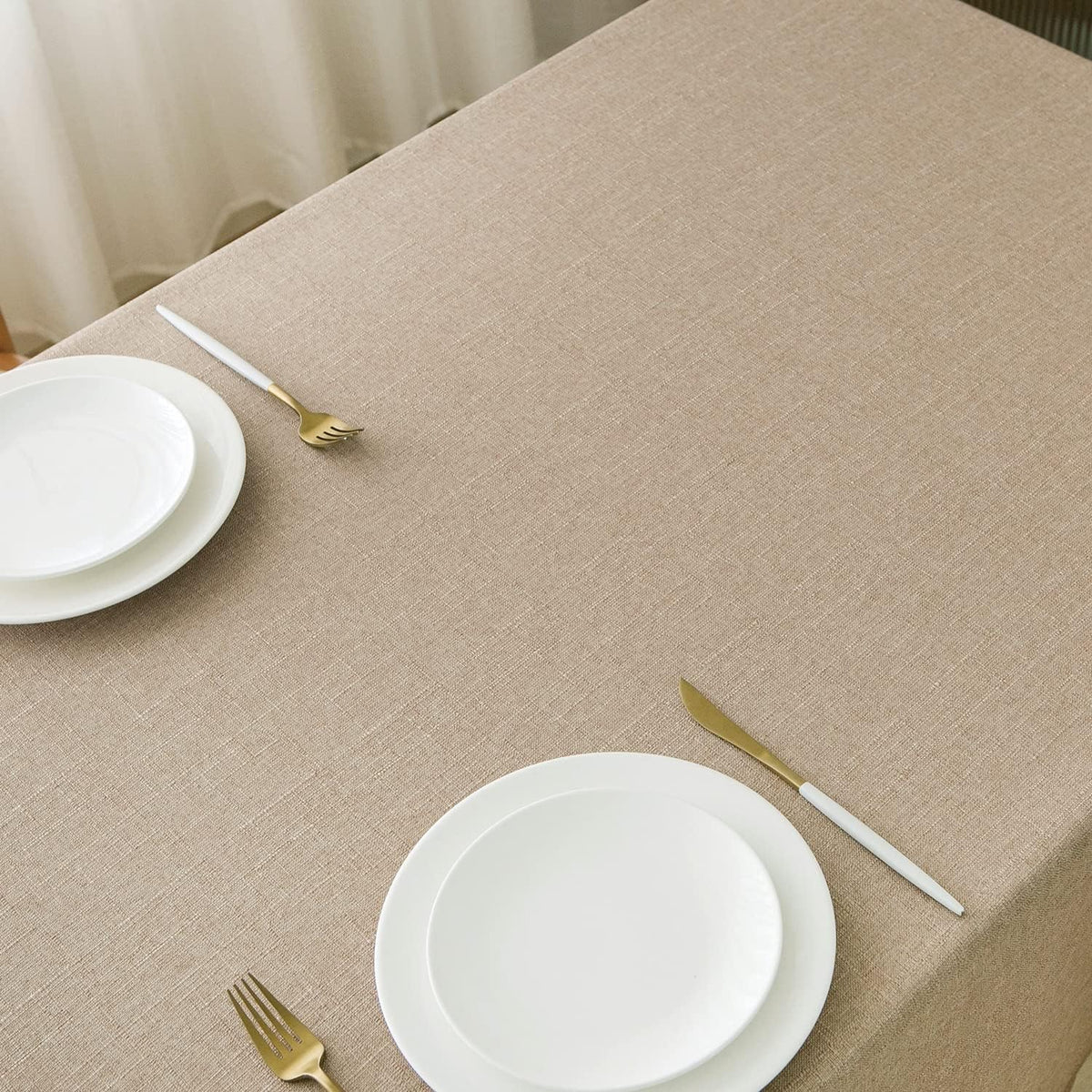 NLMUVW Burlap Linen Tablecloth 6ft, Tan Table Cloth Rectangular