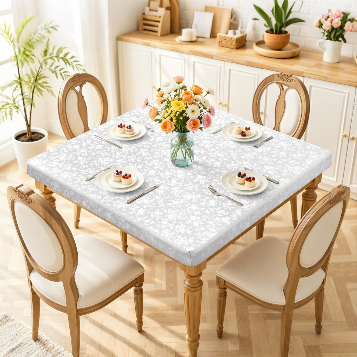 Smiry Heavy Duty Vinyl Fitted Tablecloths for 6 Foot Rectangle Tables