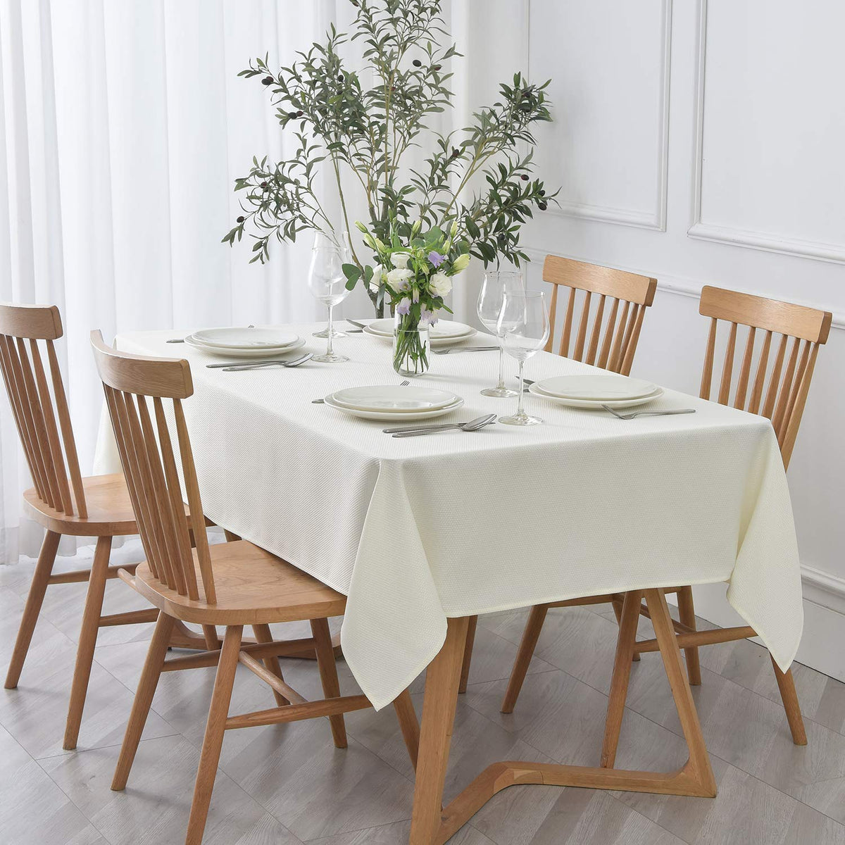 maxmill Rectangle Textured Tablecloth Waterproof Spillproof Wrinkle Free Table Cloth, Kitchen Dining Tabletop Decoration, Fabric Table Cover for Outdoor and Indoor Use, 52 x 70 Inch, Beige