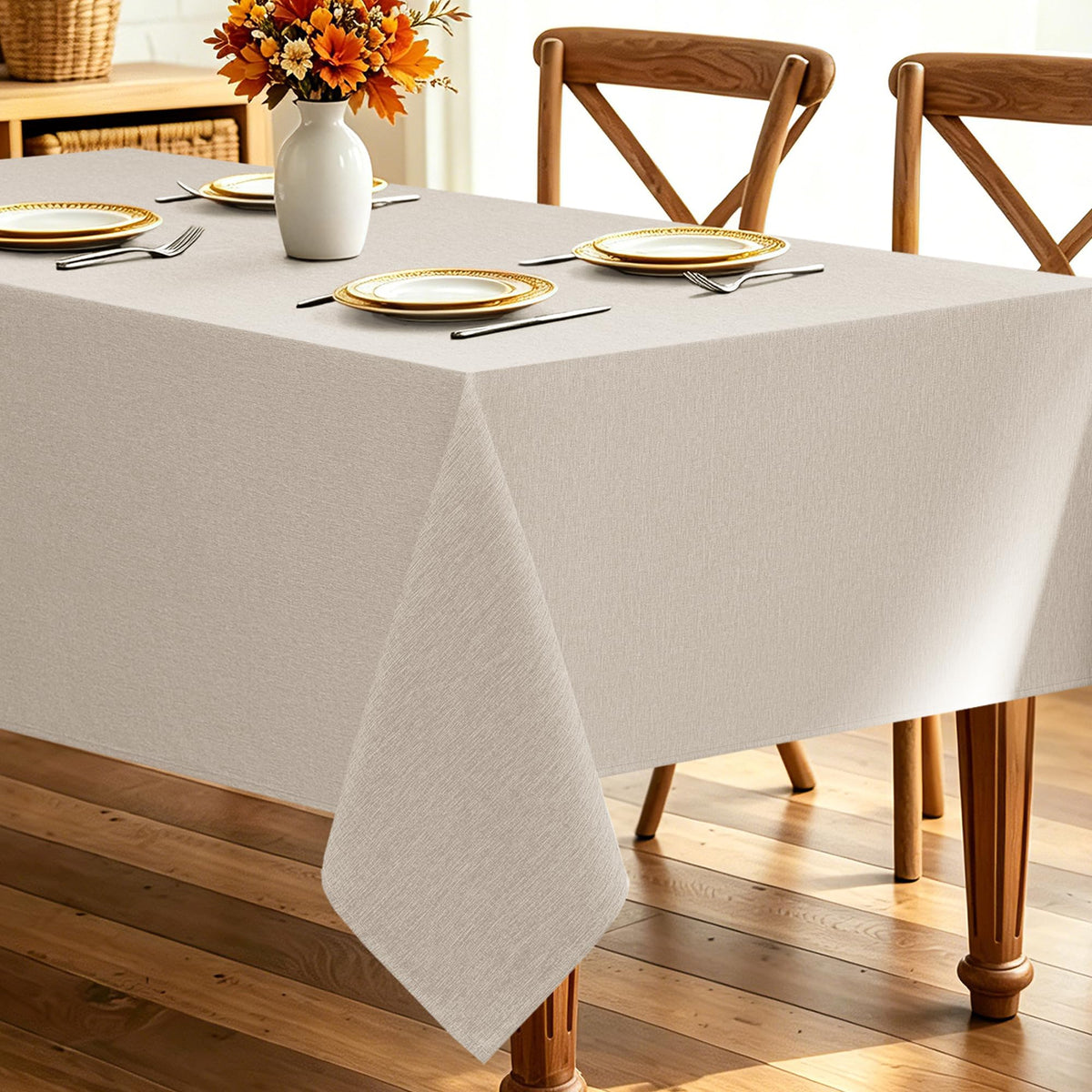 Decorelia Linen Textured Fall Tablecloth Rectangular Burnt Orange, 52"x70"