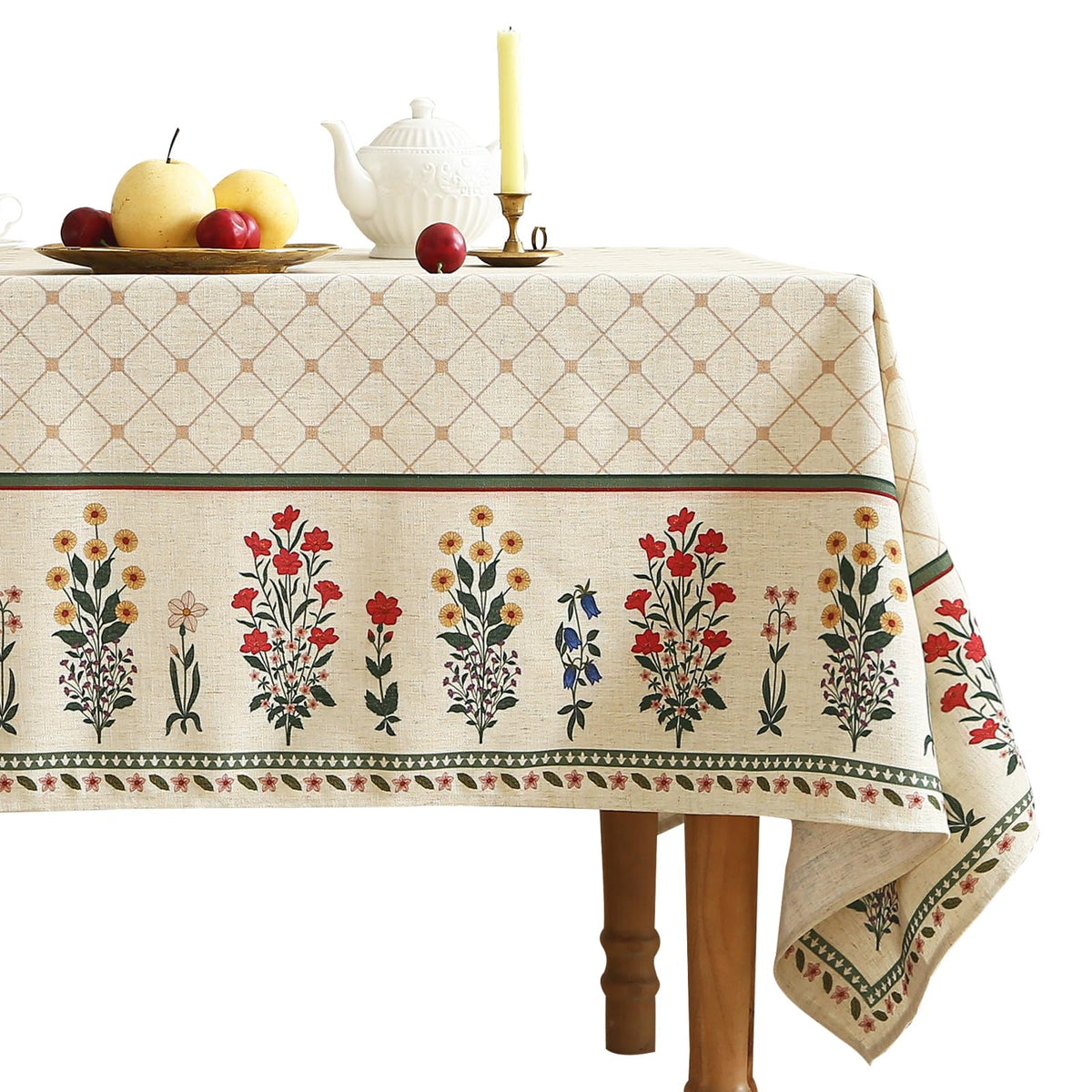 ISAENNE Designer Vintage Square Large Floral Tablecloth,67"x67"