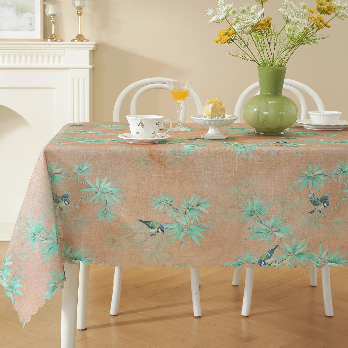 Rectangle Waterproof Tablecloth Linen Textured Table Cloth,Stain and Wrinkle Resistant Washable Fabric Table Cover for Dining, Party, Camping and Outdoor, 52 x 70 Inch, Vine Bloom
