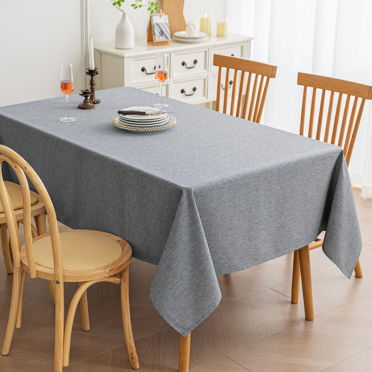 Amazon Basics Rectangle Tablecloth Water-Repellent, Faux Linen Textured Table Cloth Wrinkle Resistant Washable, Decorative Fabric Table Cover for Dining, 52" x 70", Green, Pack of 1