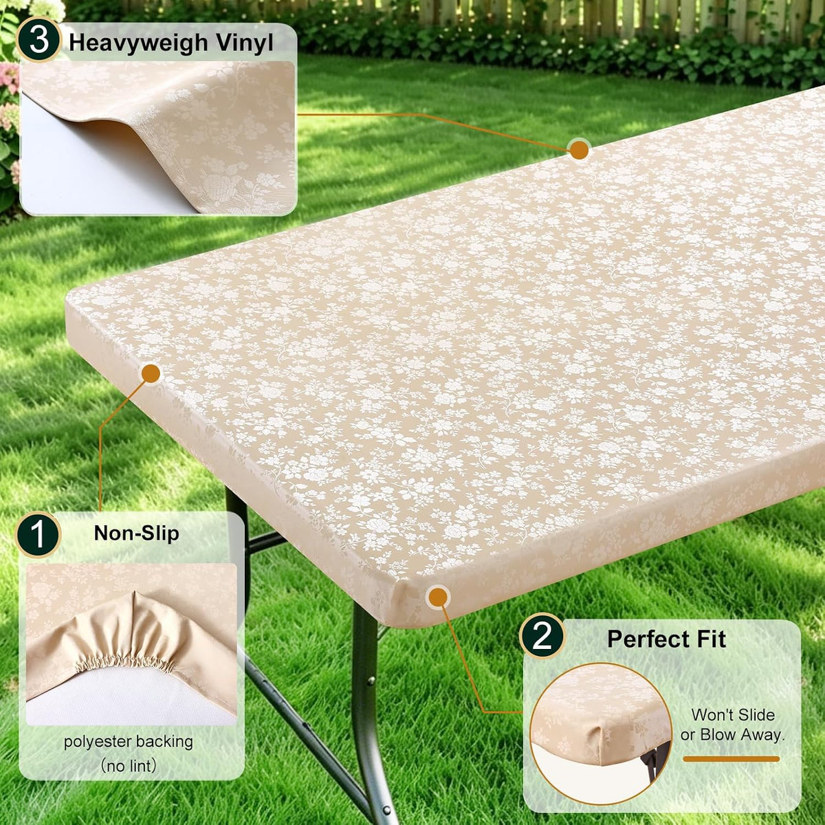 Smiry Heavy Duty Vinyl Fitted Tablecloths for 6 Foot Rectangle Tables