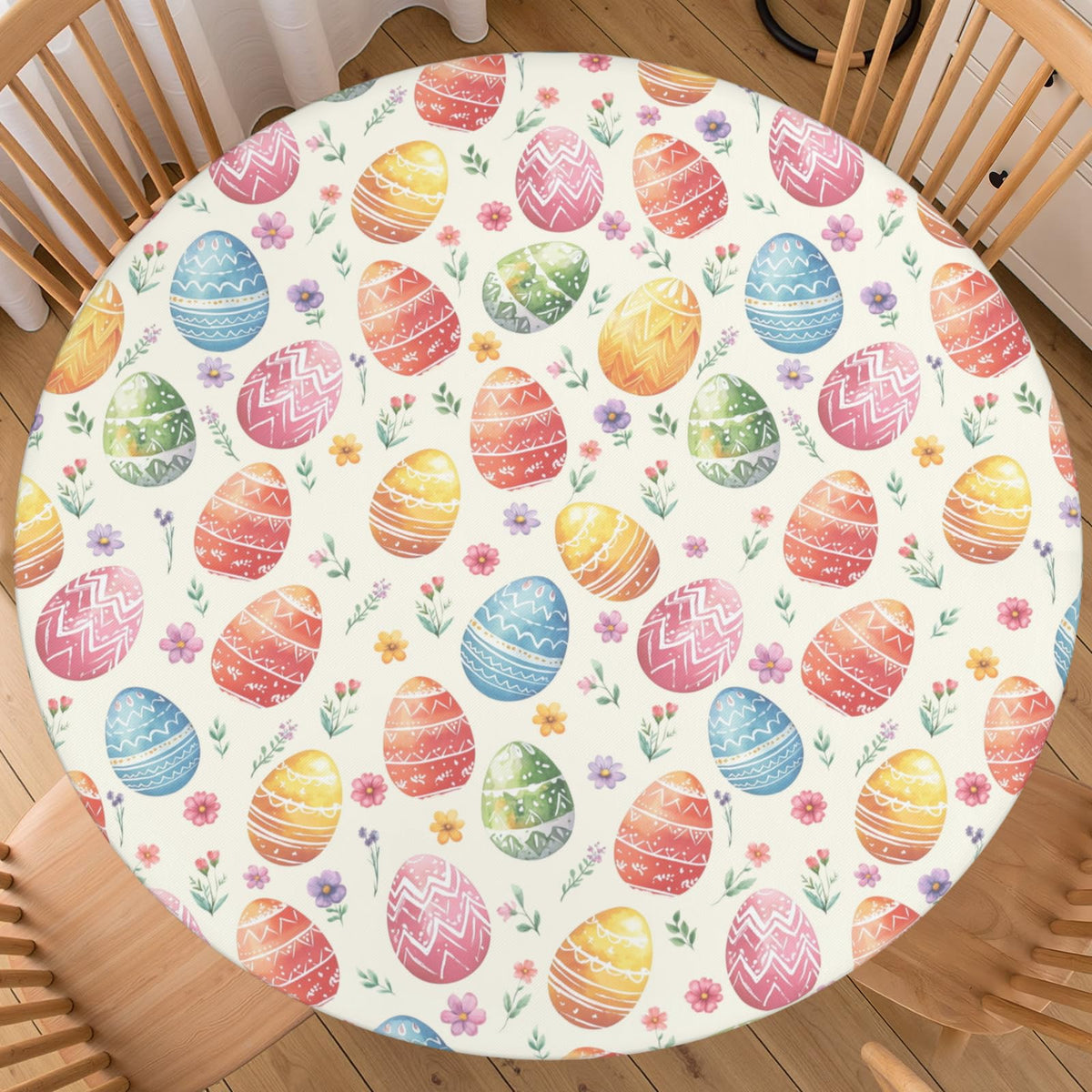Fall Round Fitted Tablecloth with Elastic Edge Orange Blue White Thanksgiving Pumpkin Table Cover 40-44 Inch Autumn Leaf Washable Table Cloth for Kitchen Dining Room Party Decor