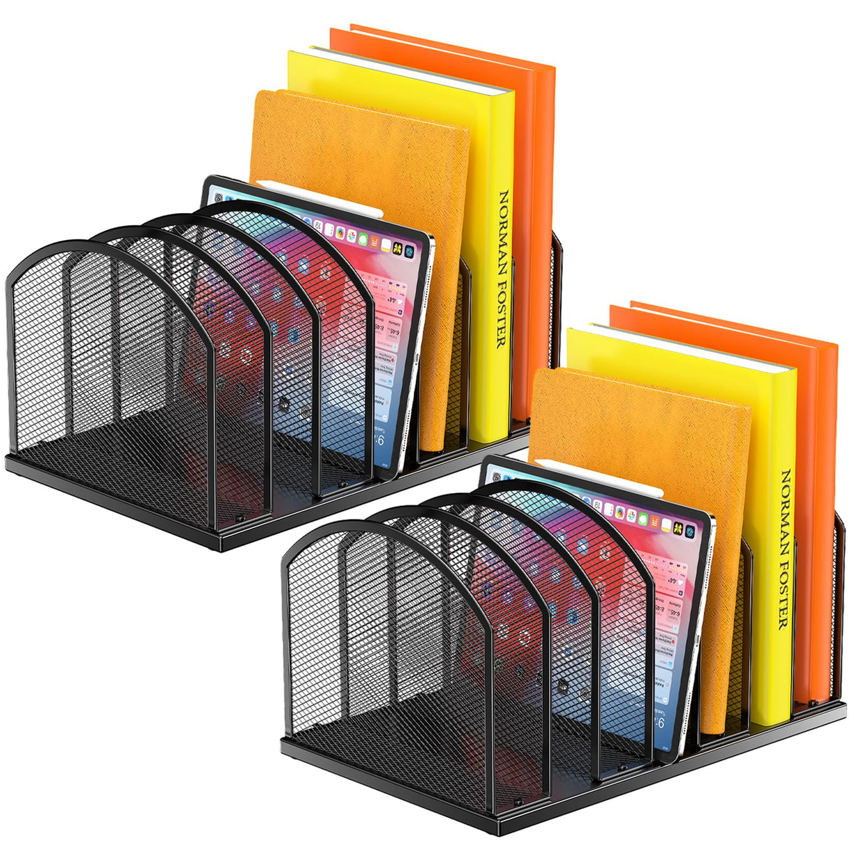 Gawerk 5-Section Vertical Desktop Organizer, 5-Section Mesh File Folder Stand Sorter for Office Home Classroom Organization