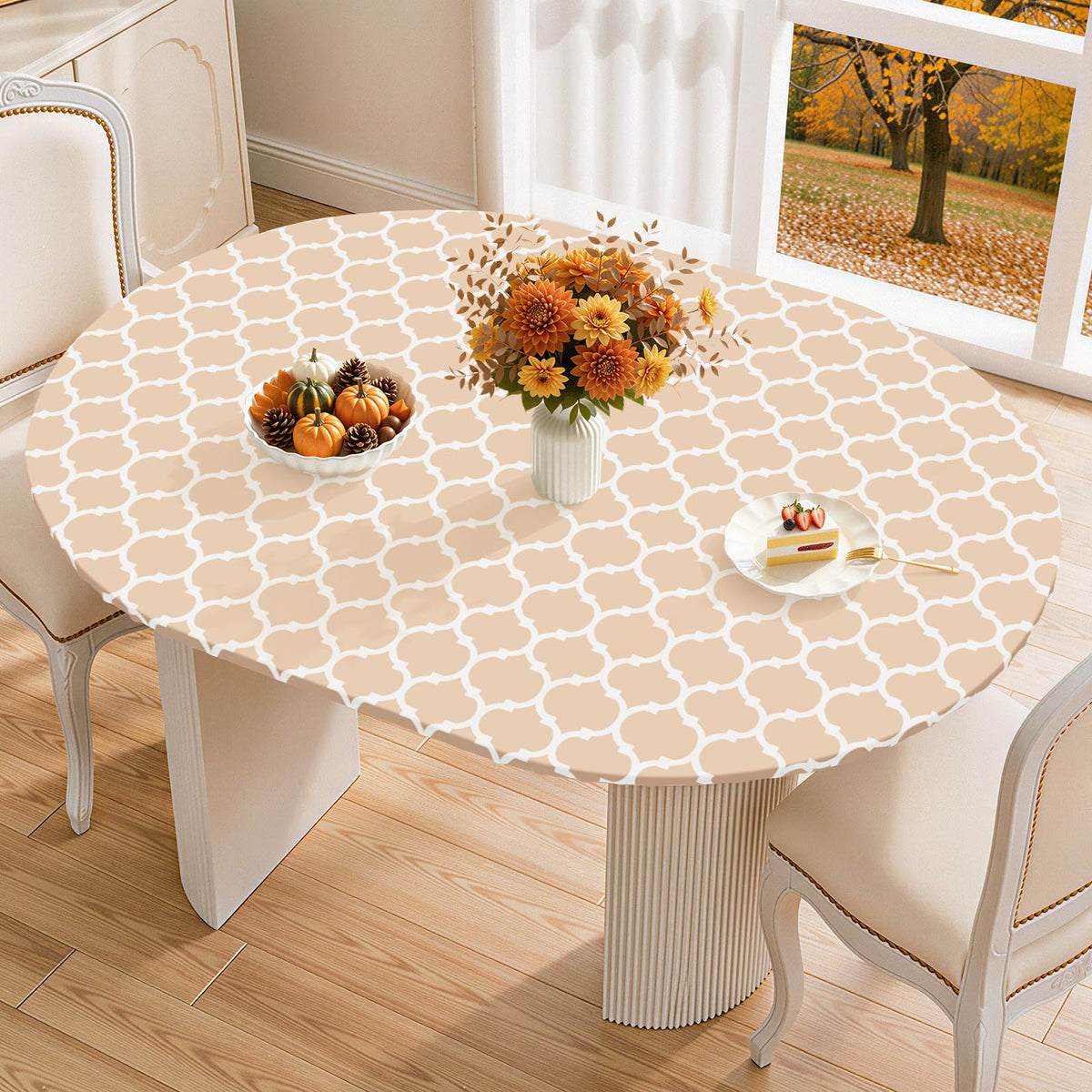 Smiry 45"-56" Round Fitted Tablecloth, Waterproof Plastic Table Cover