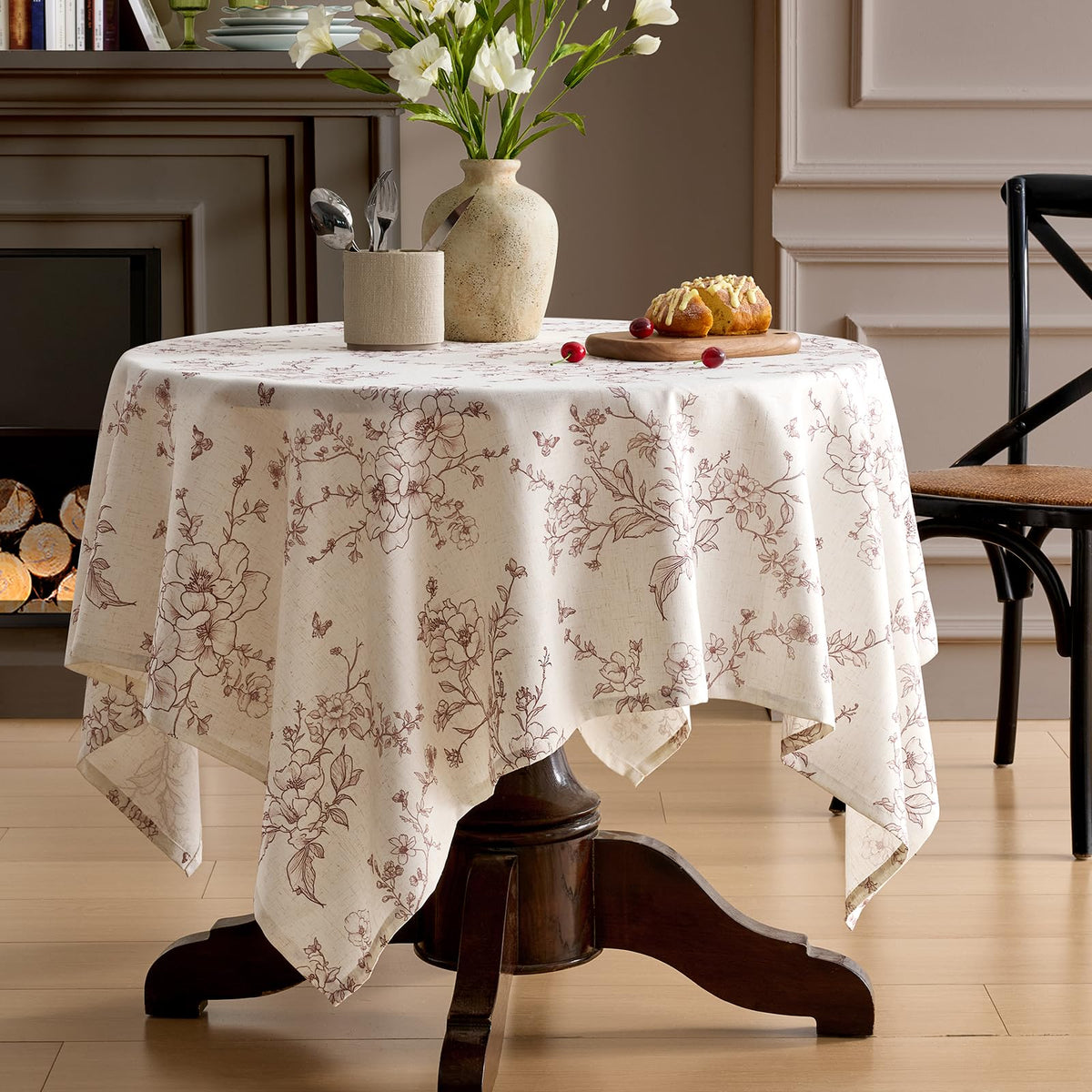 Green Floral Tablecloth Vintage French Rustic Linen Tablecloth Rectangular