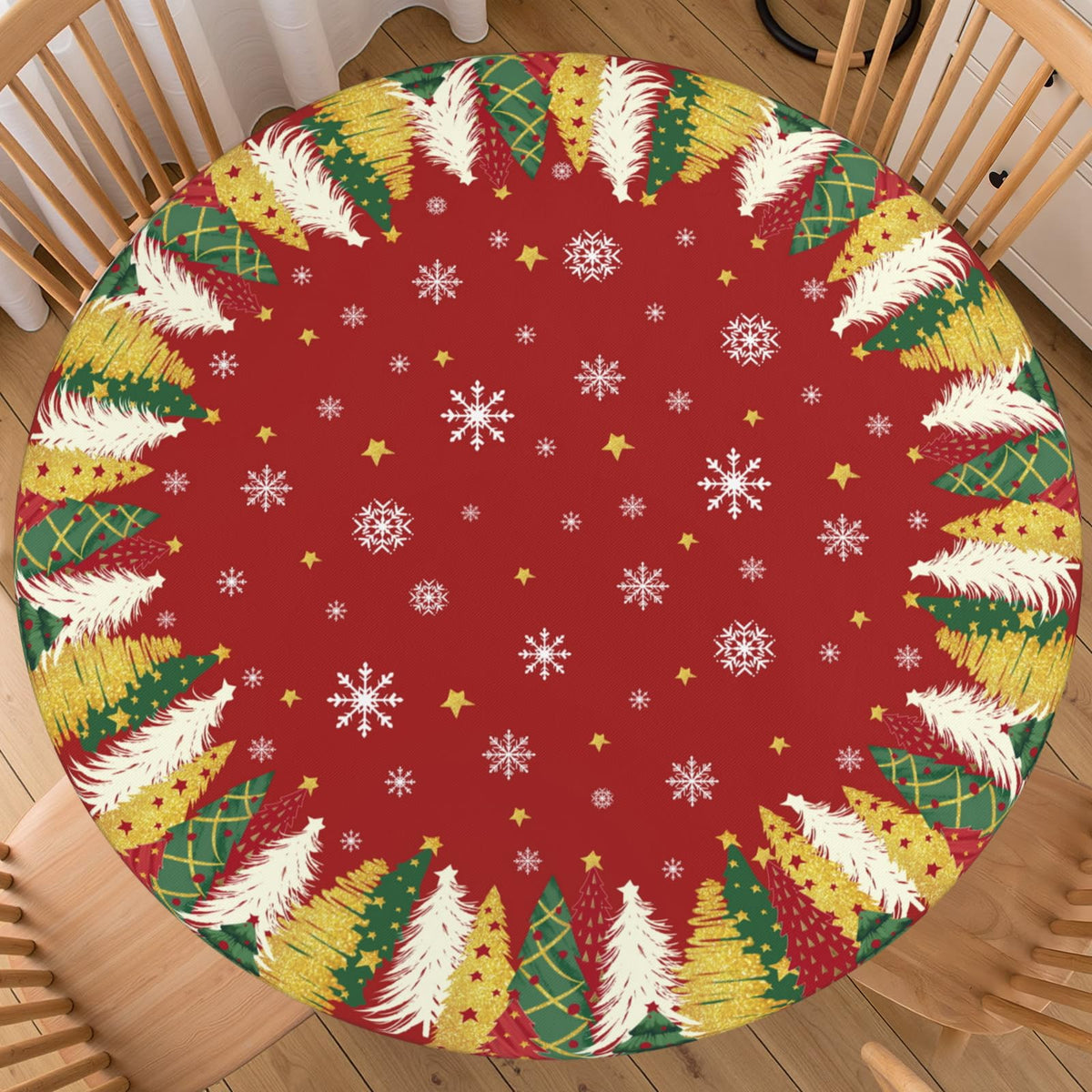 Fall Round Fitted Tablecloth with Elastic Edge Orange Blue White Thanksgiving Pumpkin Table Cover 40-44 Inch Autumn Leaf Washable Table Cloth for Kitchen Dining Room Party Decor