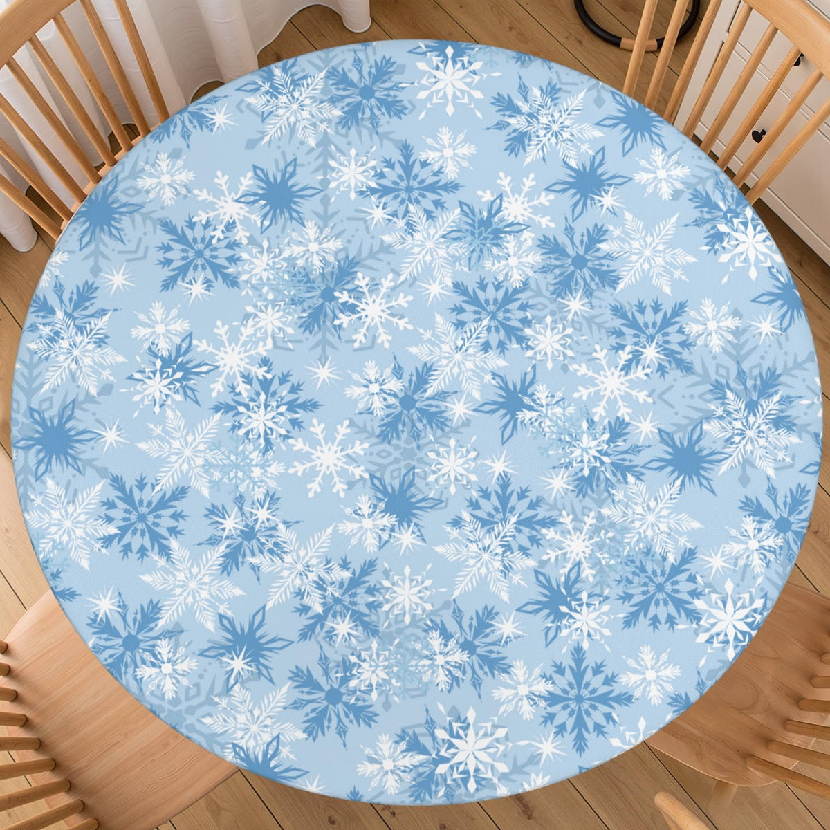 Fall Round Fitted Tablecloth with Elastic Edge Orange Blue White Thanksgiving Pumpkin Table Cover 40-44 Inch Autumn Leaf Washable Table Cloth for Kitchen Dining Room Party Decor