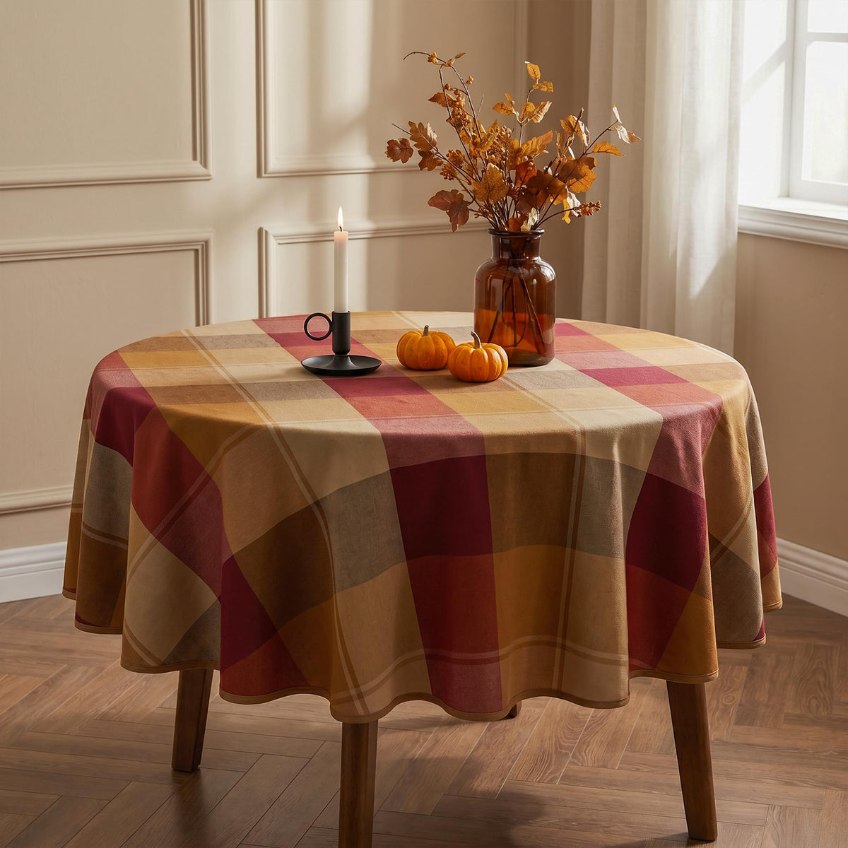 Rectangle Plaid Tablecloth for Thanksgiving, 60x84 inches