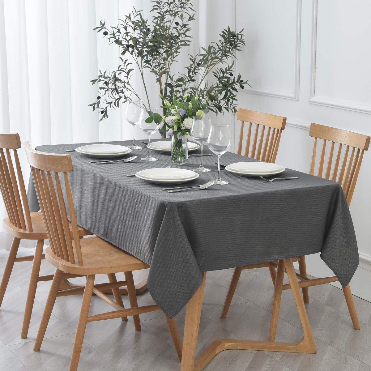 maxmill Rectangle Textured Tablecloth Waterproof Spillproof Wrinkle Free Table Cloth, Kitchen Dining Tabletop Decoration, Fabric Table Cover for Outdoor and Indoor Use, 52 x 70 Inch, Beige