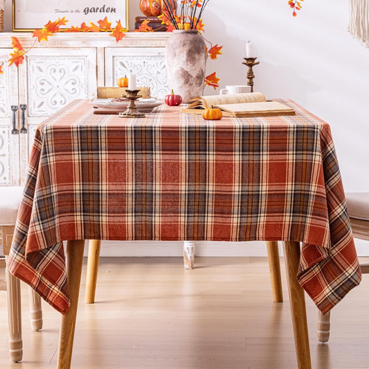 AQOTHES Plaid Fall Tablecloth Thanksgiving Rectangle 60x84 Inch Rust