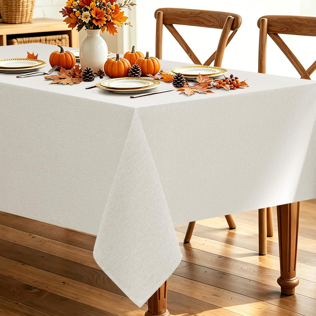Decorelia Faux Linen Round Tablecloths 60 inch, Waterproof Decorative Washable Texture Rustic Circle Table Cloth Cover for Dining Kitchen Party Farmhouse Outdoor(Round (2-4 Seats),Sage Green)