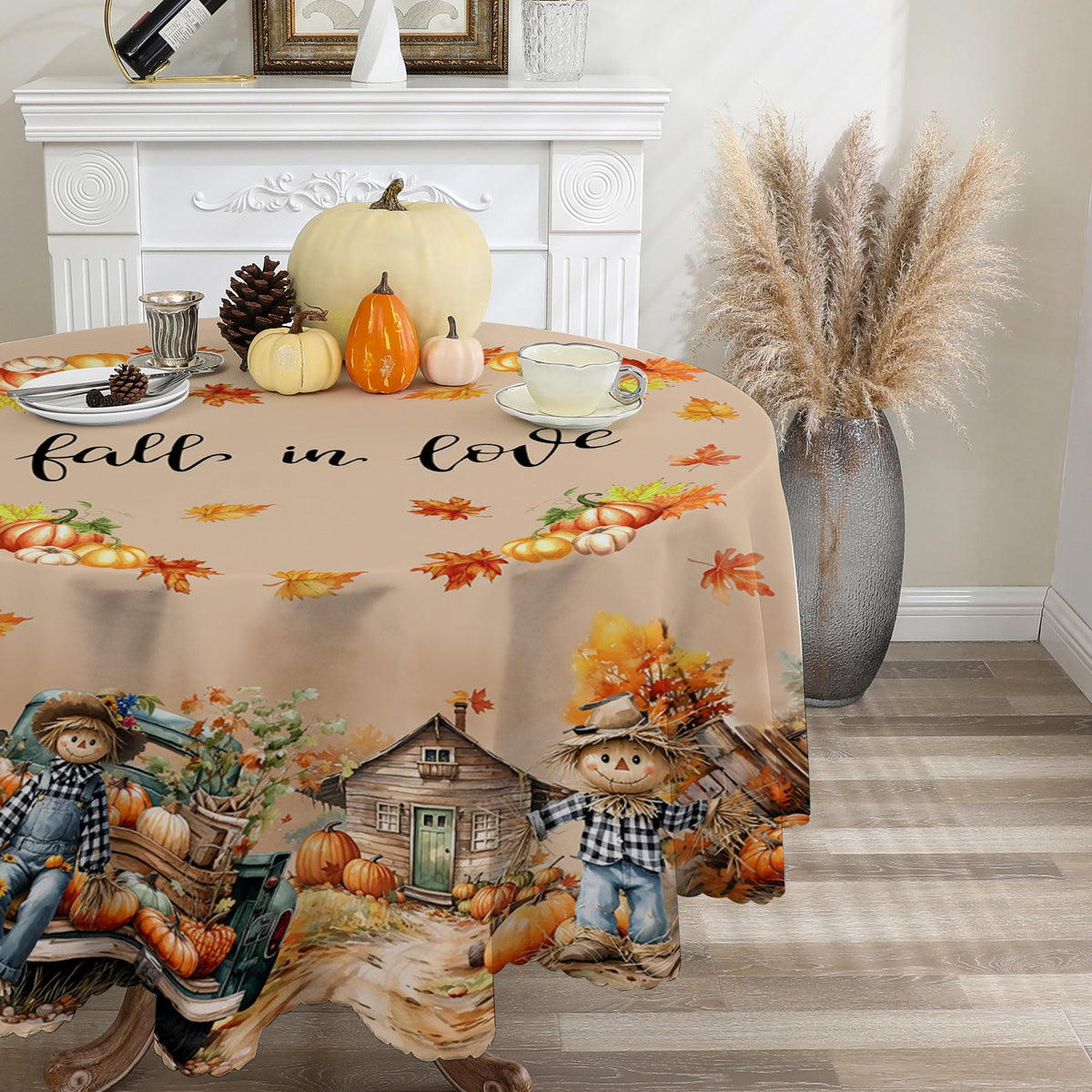 Fall Tablecloth 60x84 Inch Rectangle - Scarecrow Fall Decor