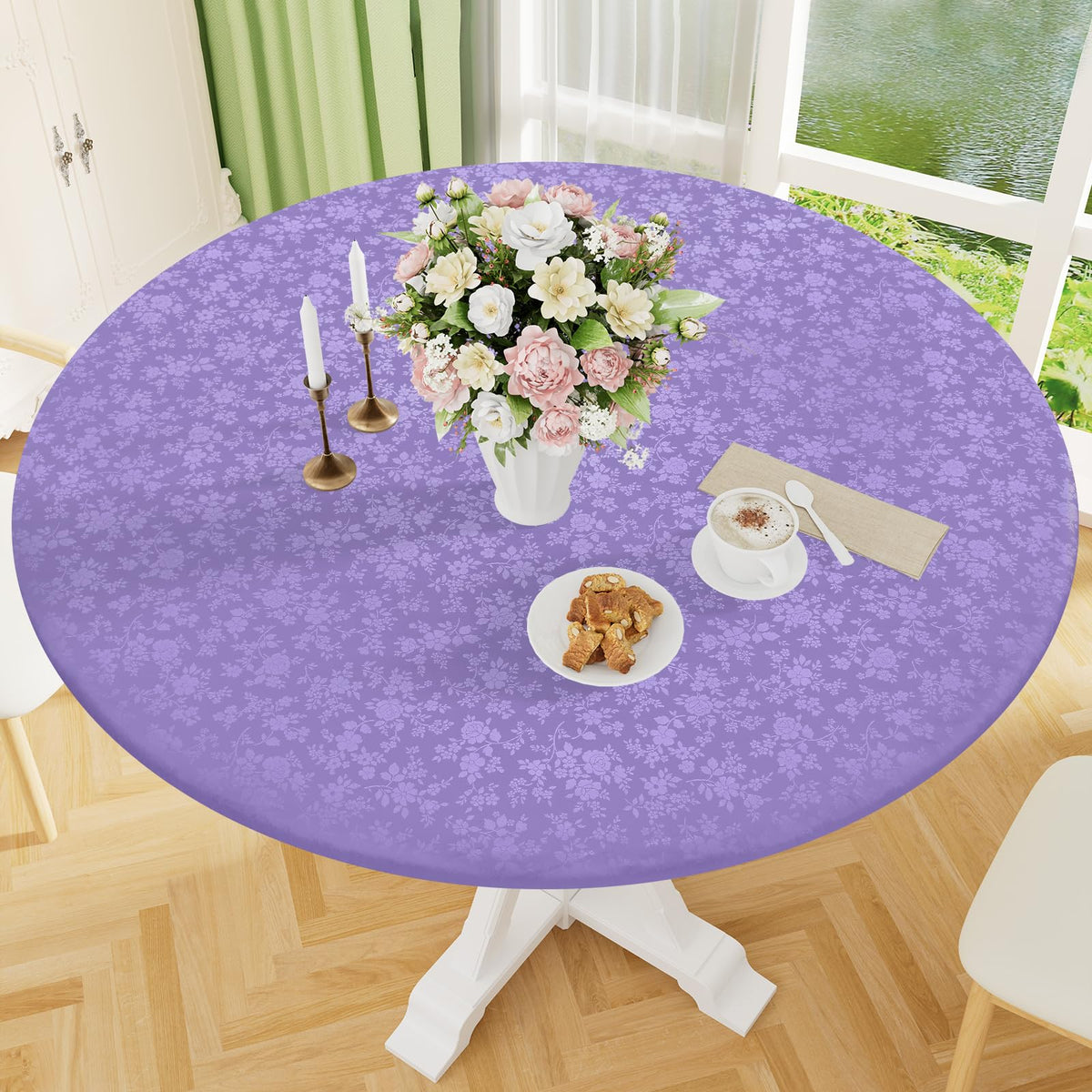 Smiry Waterproof Heavy Duty Vinyl Fitted Tablecloth for 36"-44" Round Table