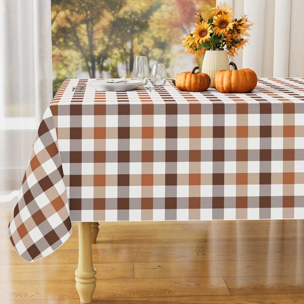misaya Rectangular Waterproof Vinyl Table Cloth, Flannel Backed Tablecloth