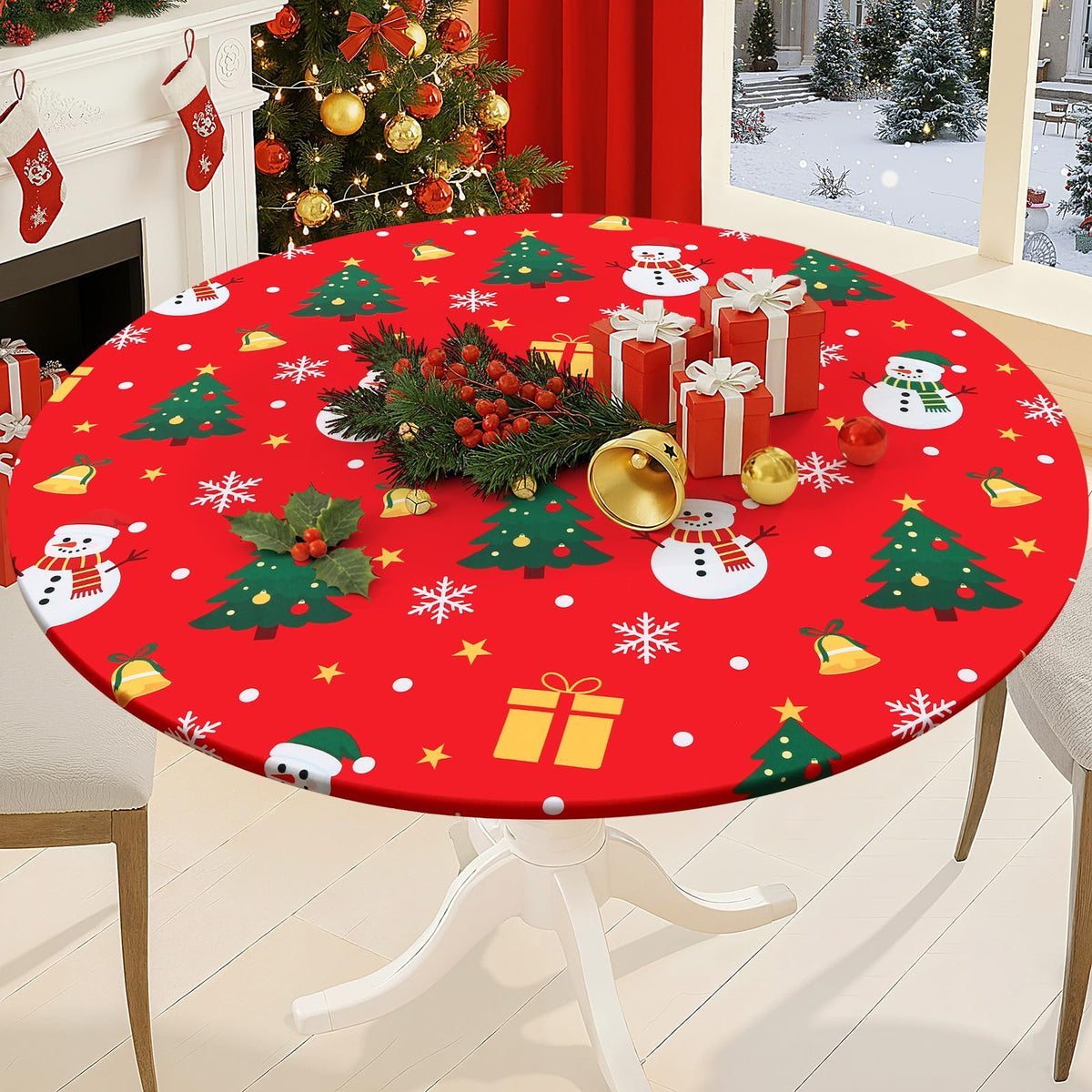 Smiry Thanksgiving Round Spandex Tablecloth, Fitted Cover for 36"-44" Table