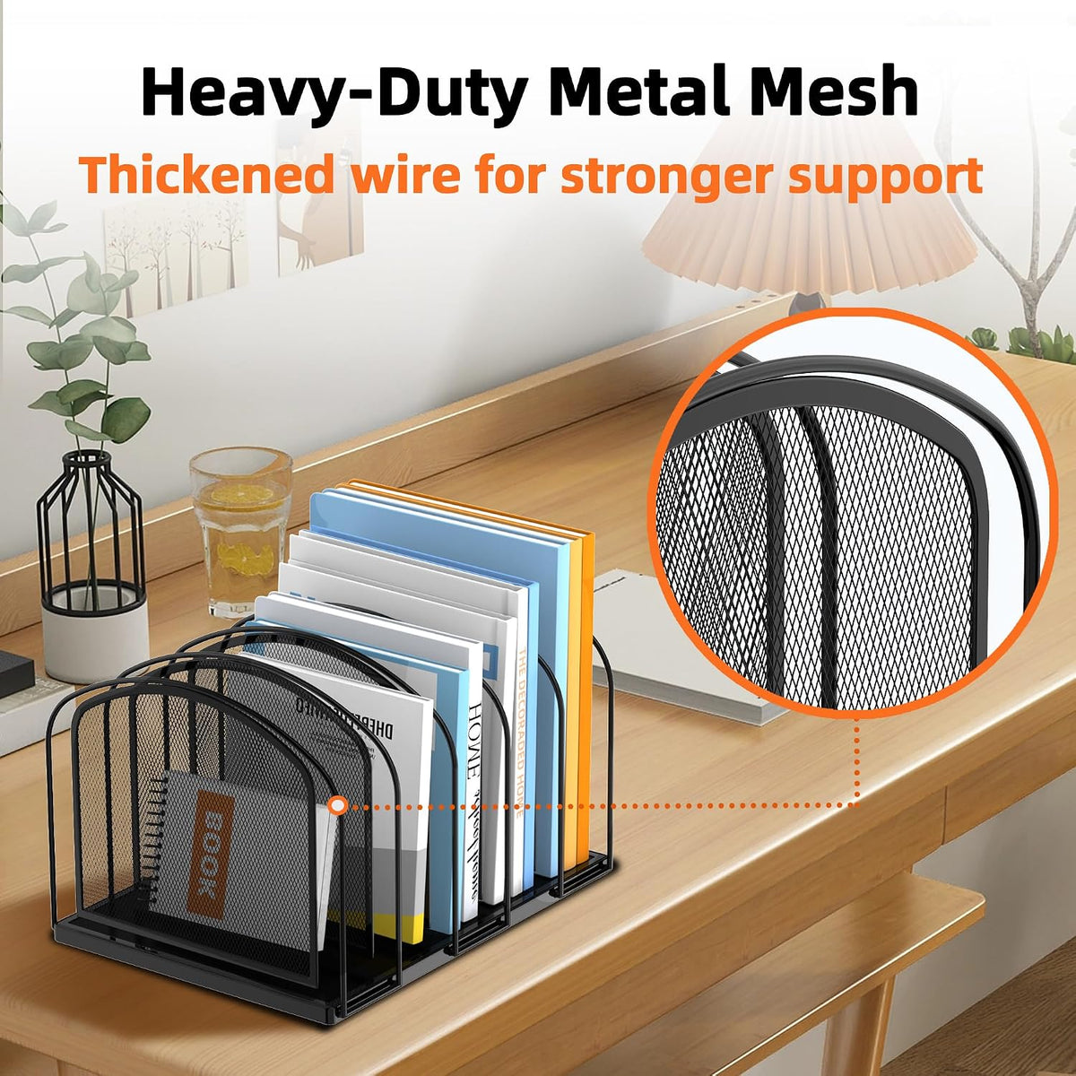 SUPEASY 5-Section Vertical File Organizer, Mesh Desk Organizer, Black