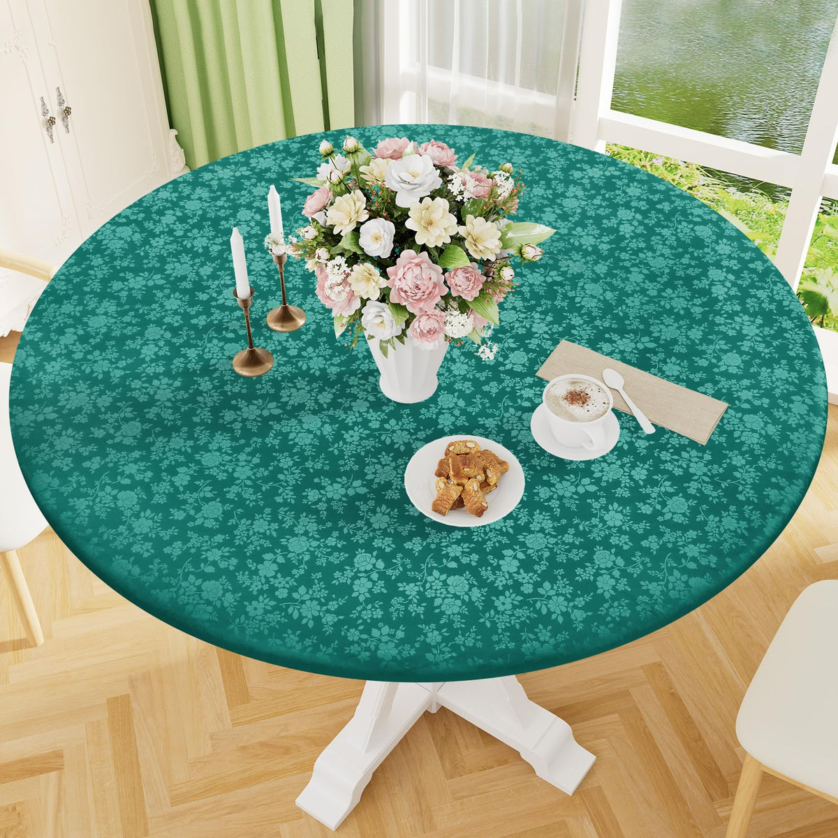 Smiry Waterproof Heavy Duty Vinyl Fitted Tablecloth for 36"-44" Round Table