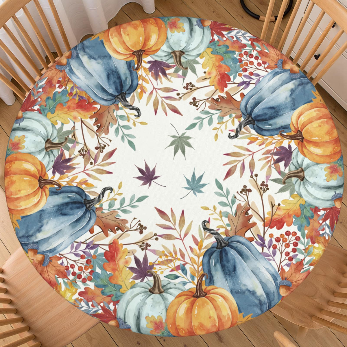 Halloween Polka Dot Round Fitted Tablecloth with Elastic Black Cat Ghost Pumpkin Bat Bowtie Whimsical Table Cloth Decorative Washable Spooky Cute Table Cover Outdoor Kitchen Dining for 44"-48" Table