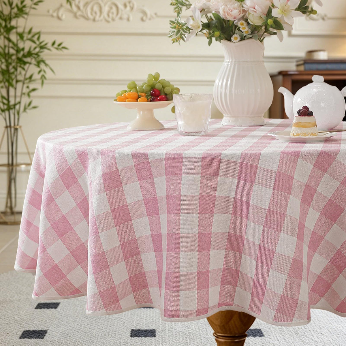 Alsoo Checkered Tablecloth Rectangle Washable Buffalo Plaid Table Cloth Cotton Linen Gingham Table Cover for Picnic Kitchen Dining Room, Beige and White, 60 * 75