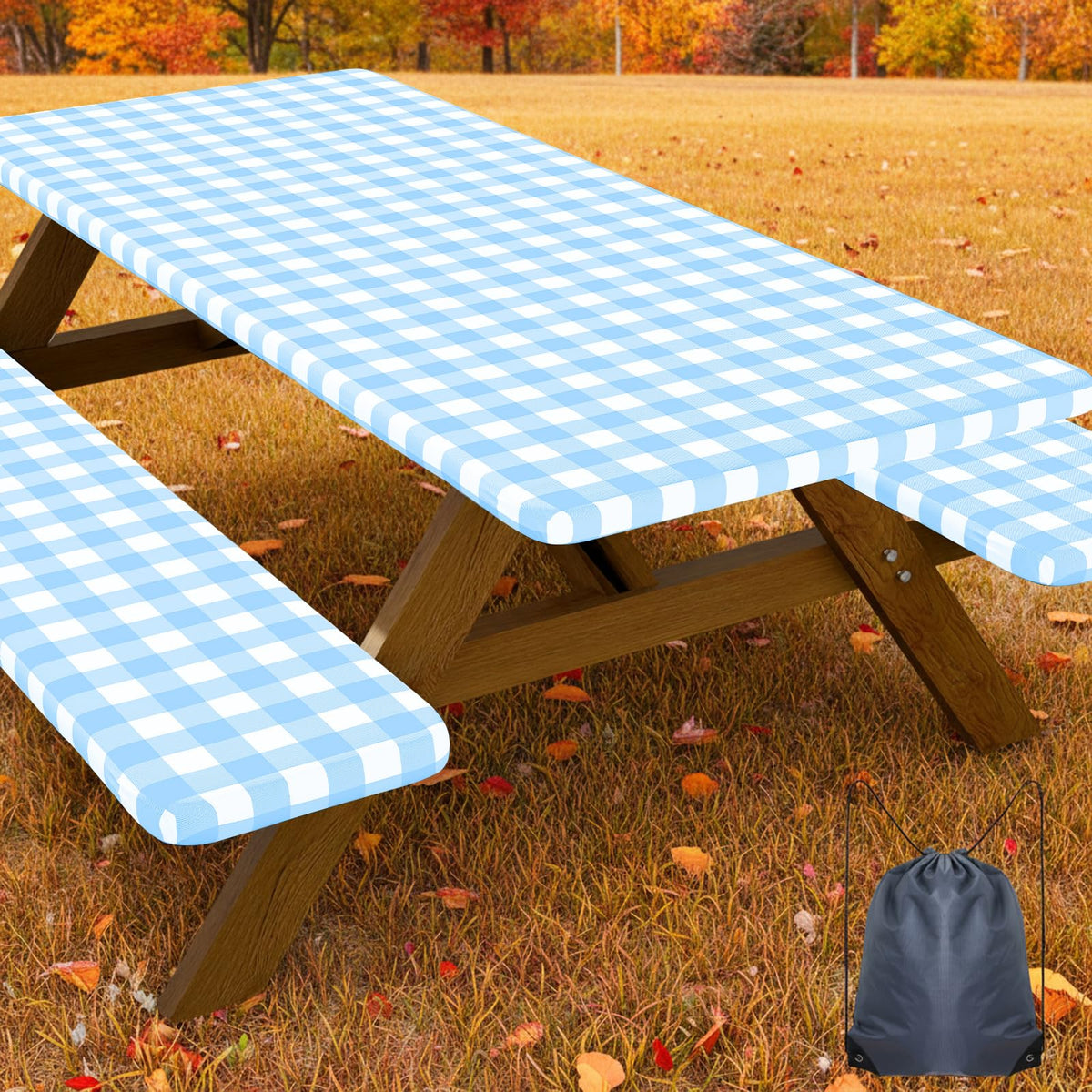 Smiry 6FT Picnic Table Cover with Bench Covers, Elastic Fitted Tablecloth